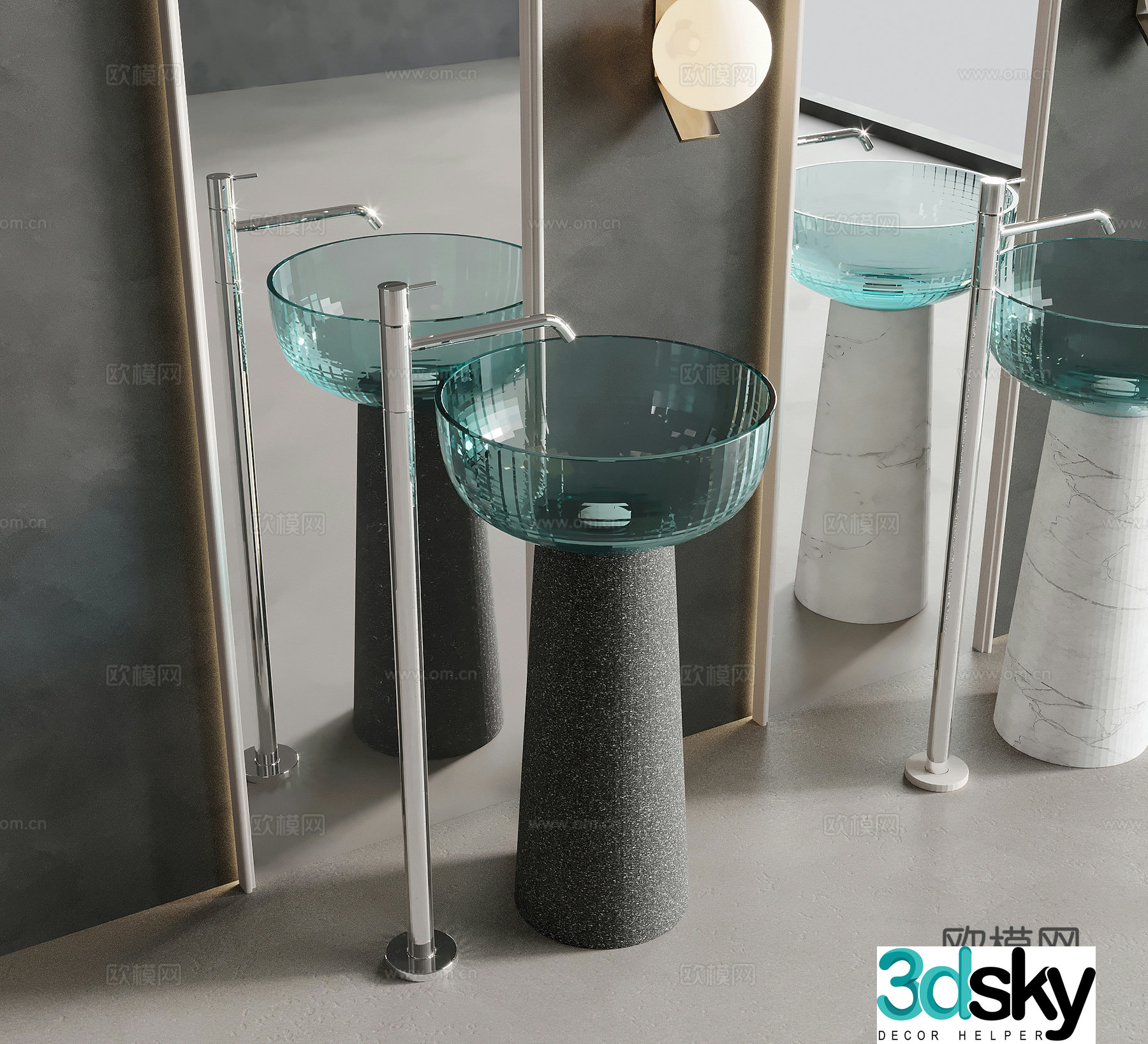 Wash basin modern column basin wash basin mirror 3d model