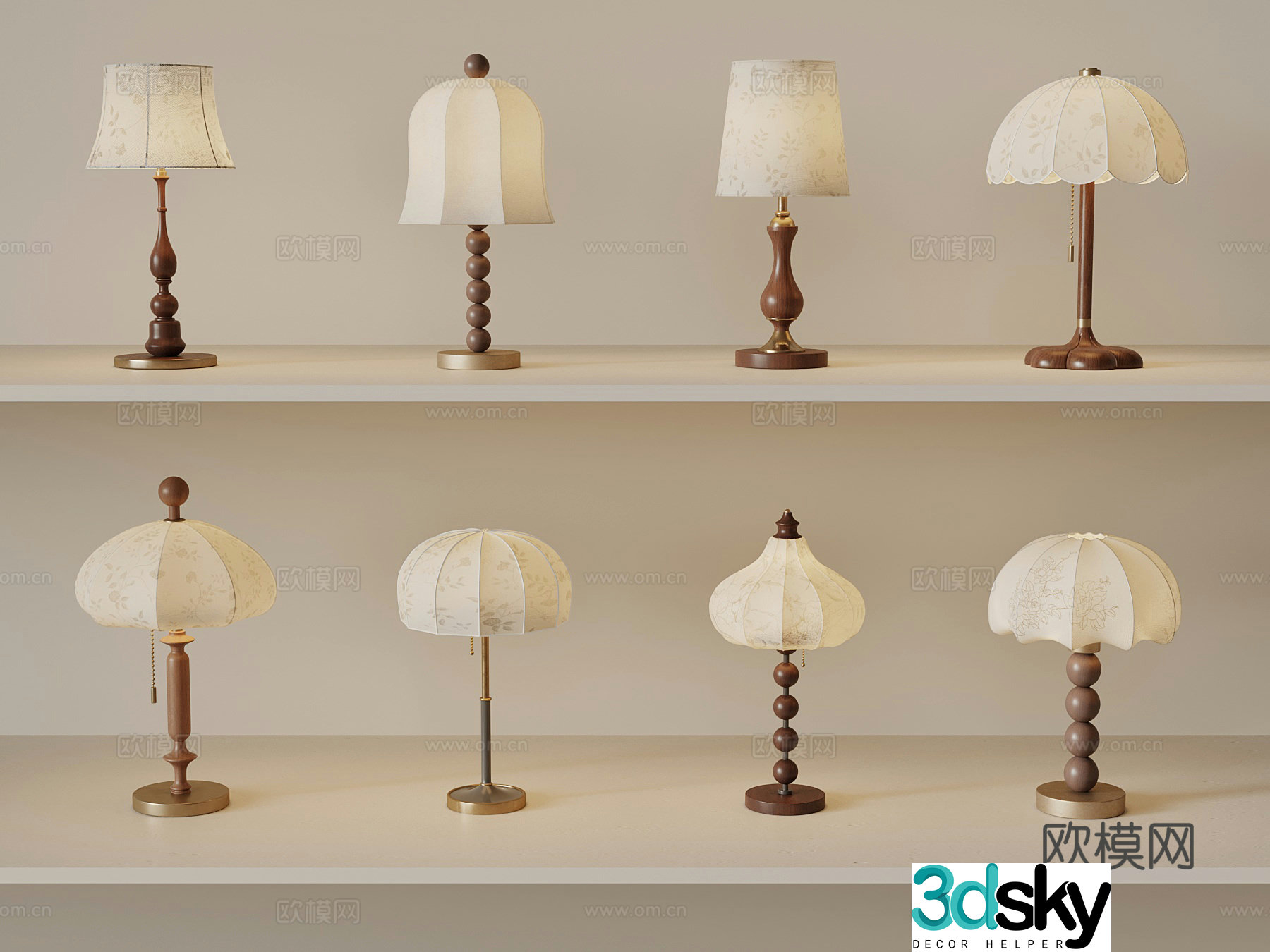French medieval style table lamp bedside lamp 3D model