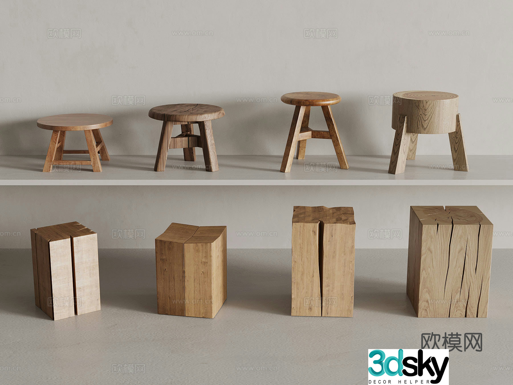 Middle-aged round stool square stool shoe change stool 3D model