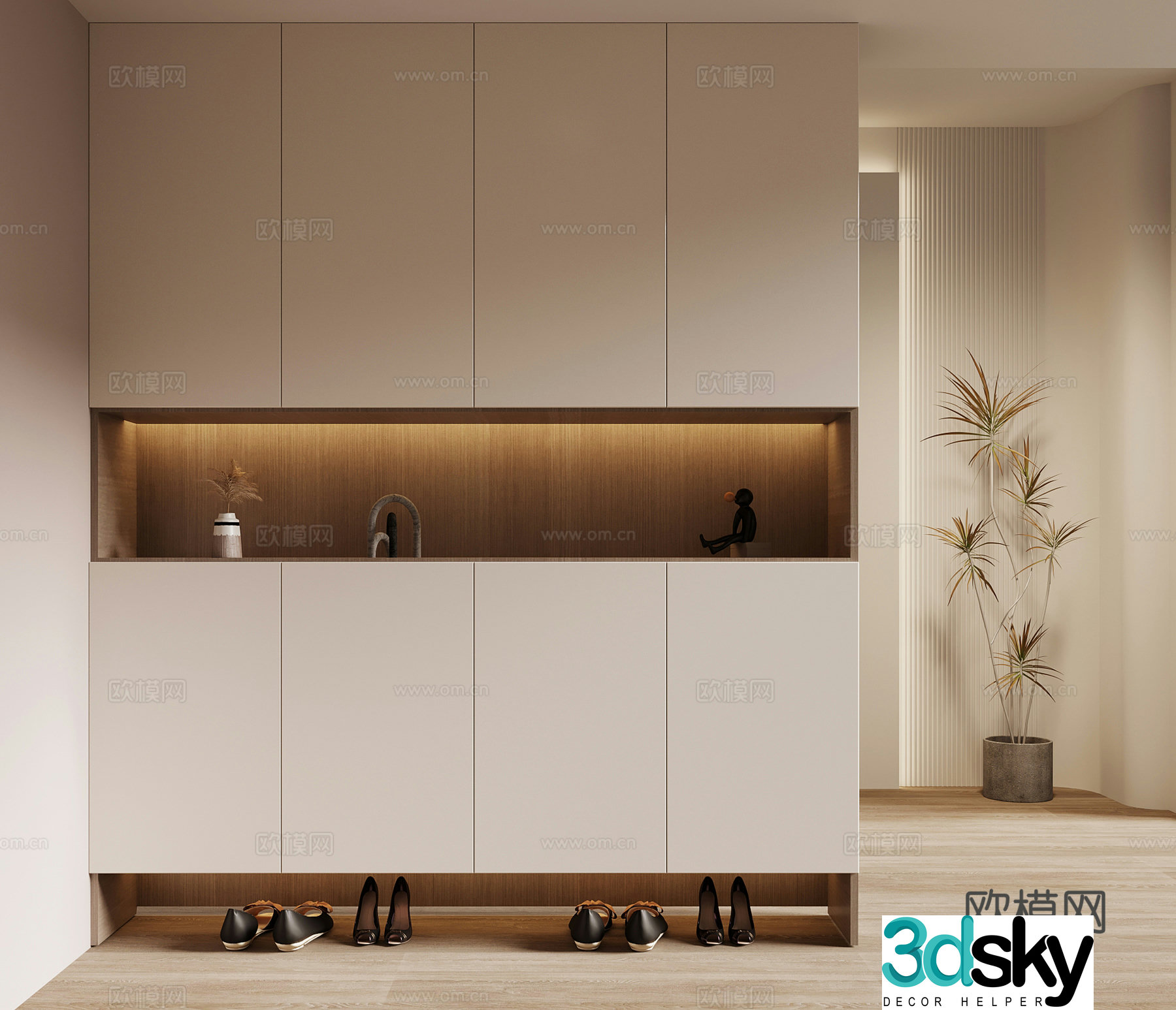 Modern cream style shoe cabinet entrance cabinet 3d model