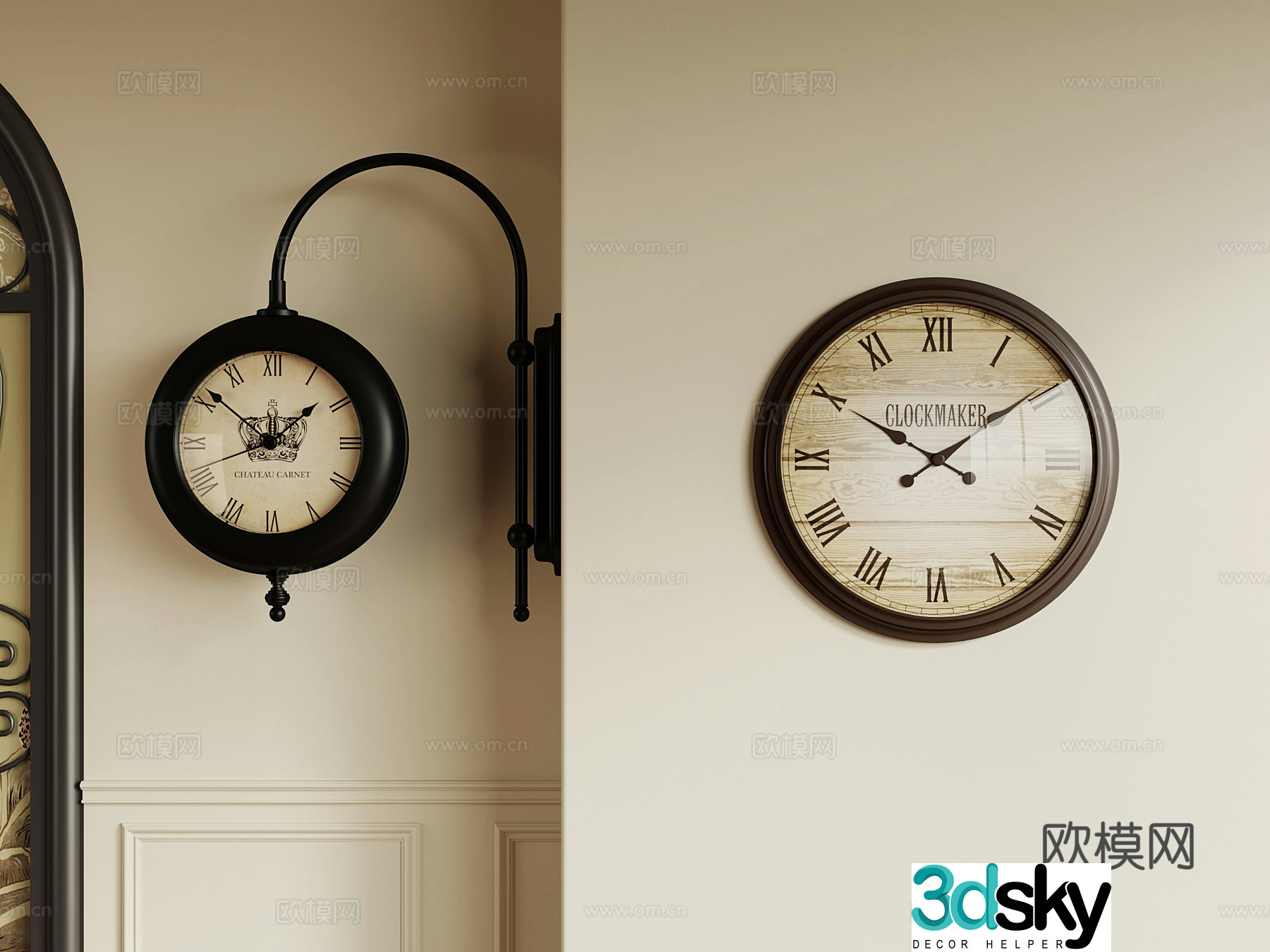 French retro style wall clock 3d model