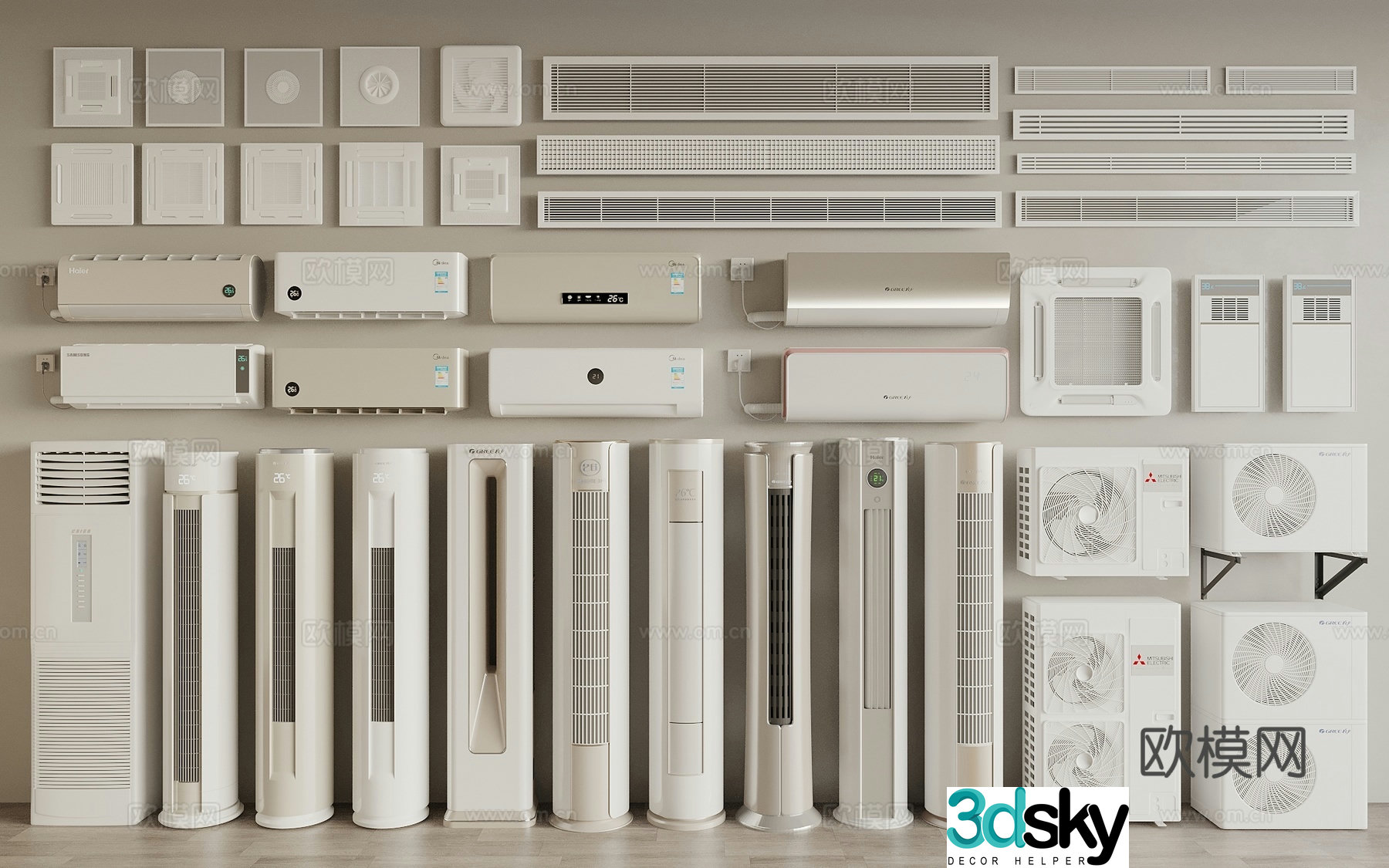 Air conditioner Vertical air conditioner Wall-mounted air conditioner Air conditioner Exterior unit Air conditioner air outlet 3D model