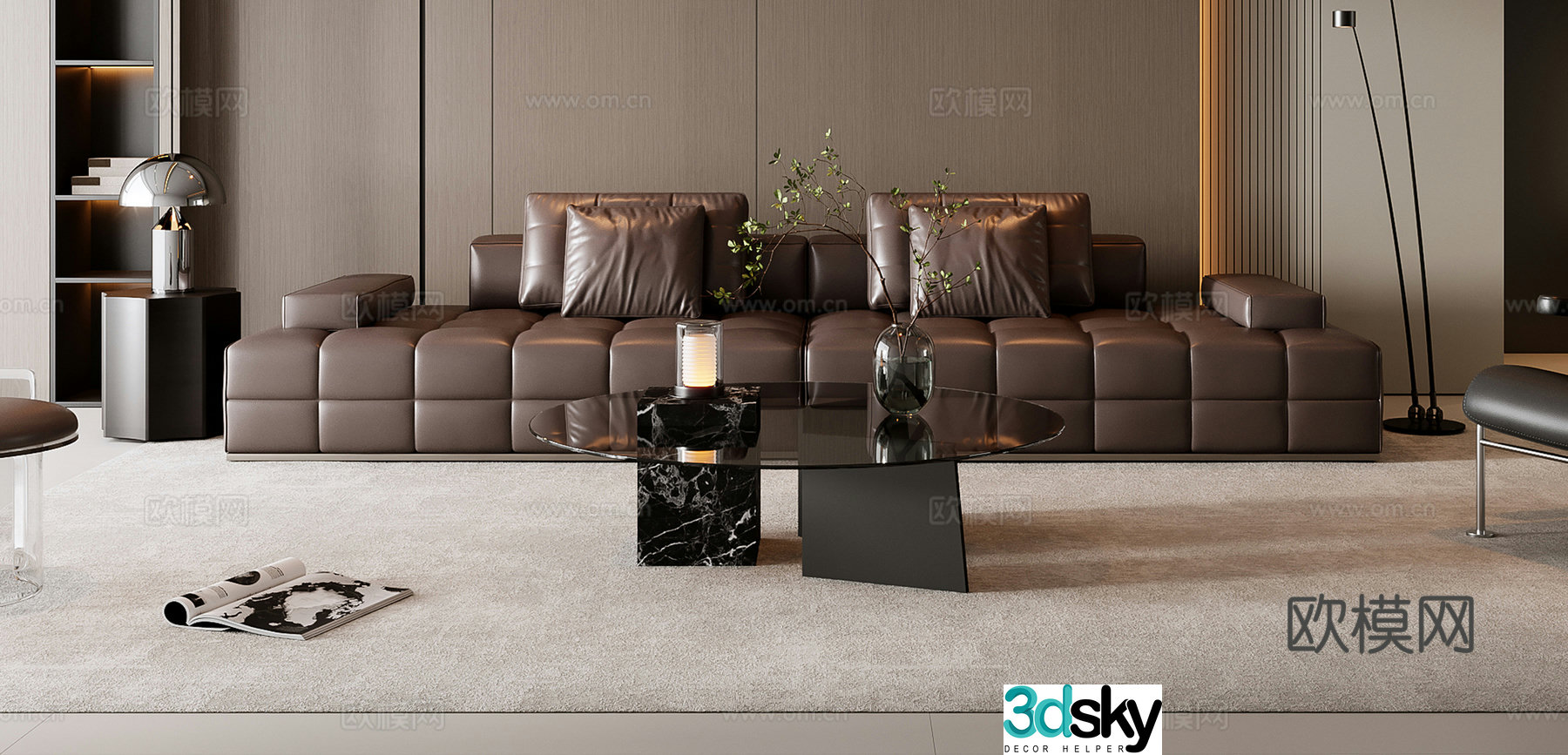 Italian sofa coffee table combination 3D model