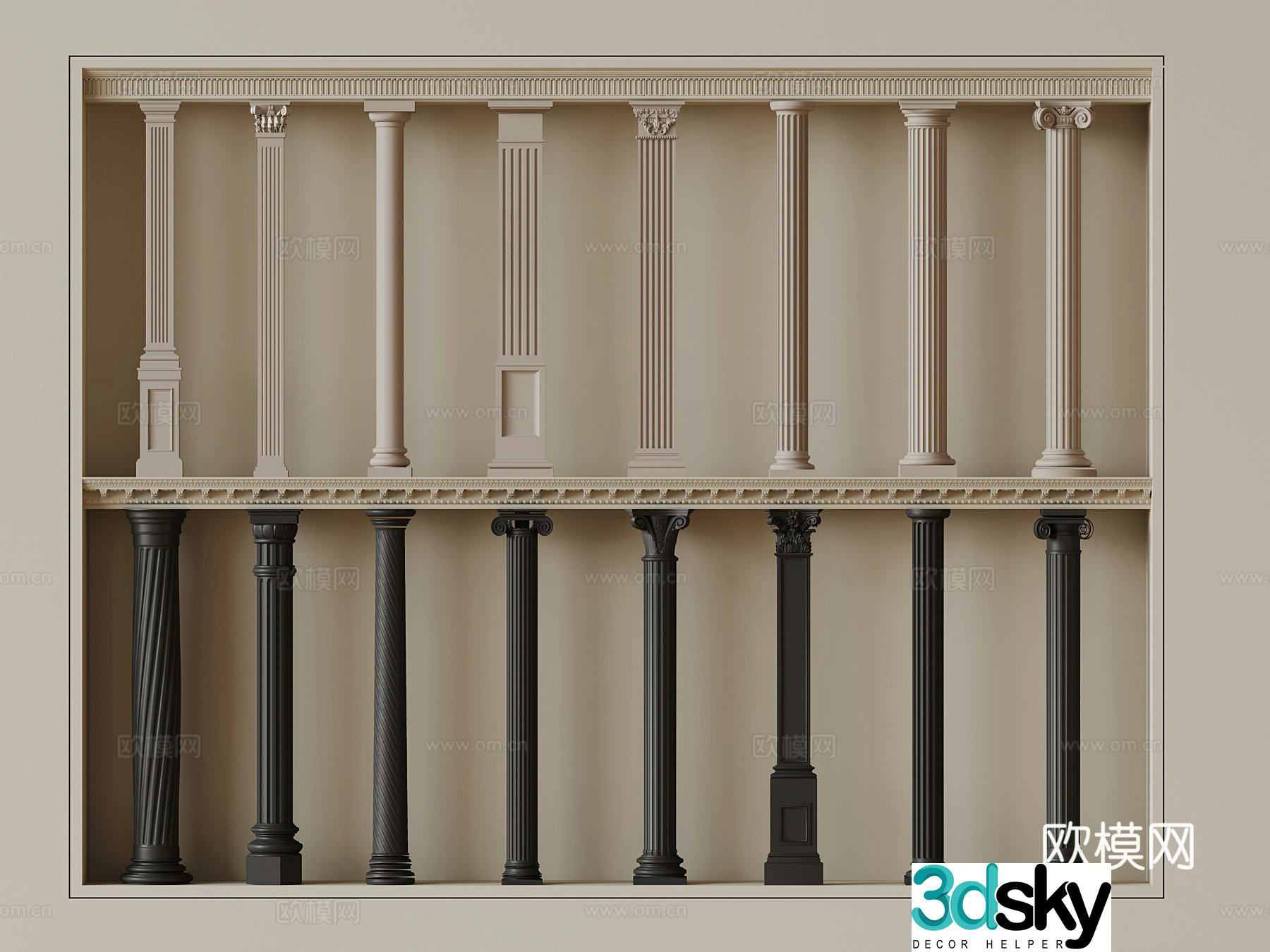 Column European Roman column Square column Cylinder Carved style 3D model
