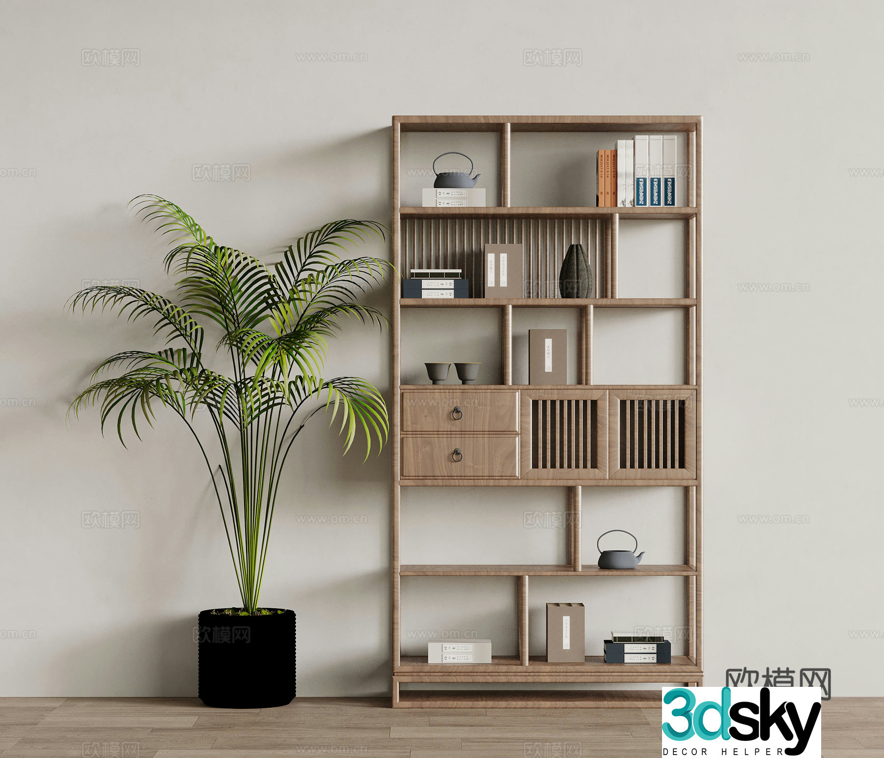 Middle-aged style storage rack green plant 3D model