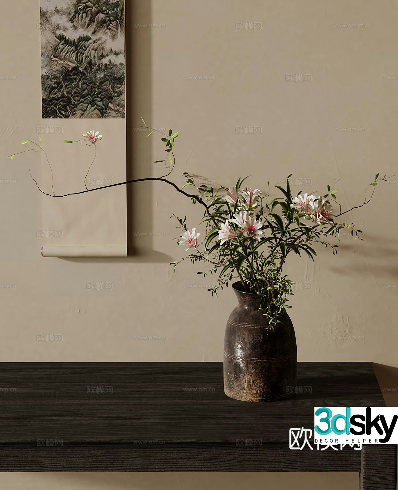 Vase New Chinese Flower Arrangement Vase Flower Art 3D Model
