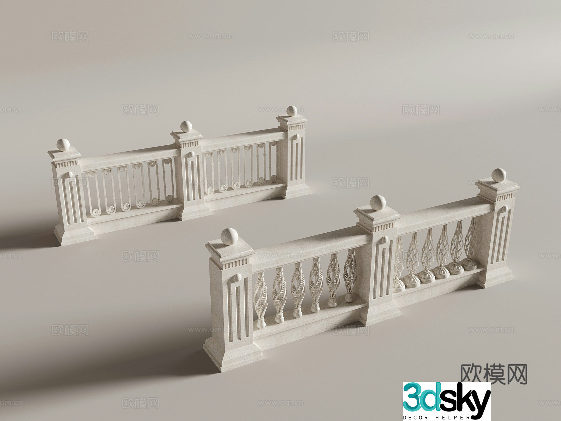 European vase column fence guardrail 3d model