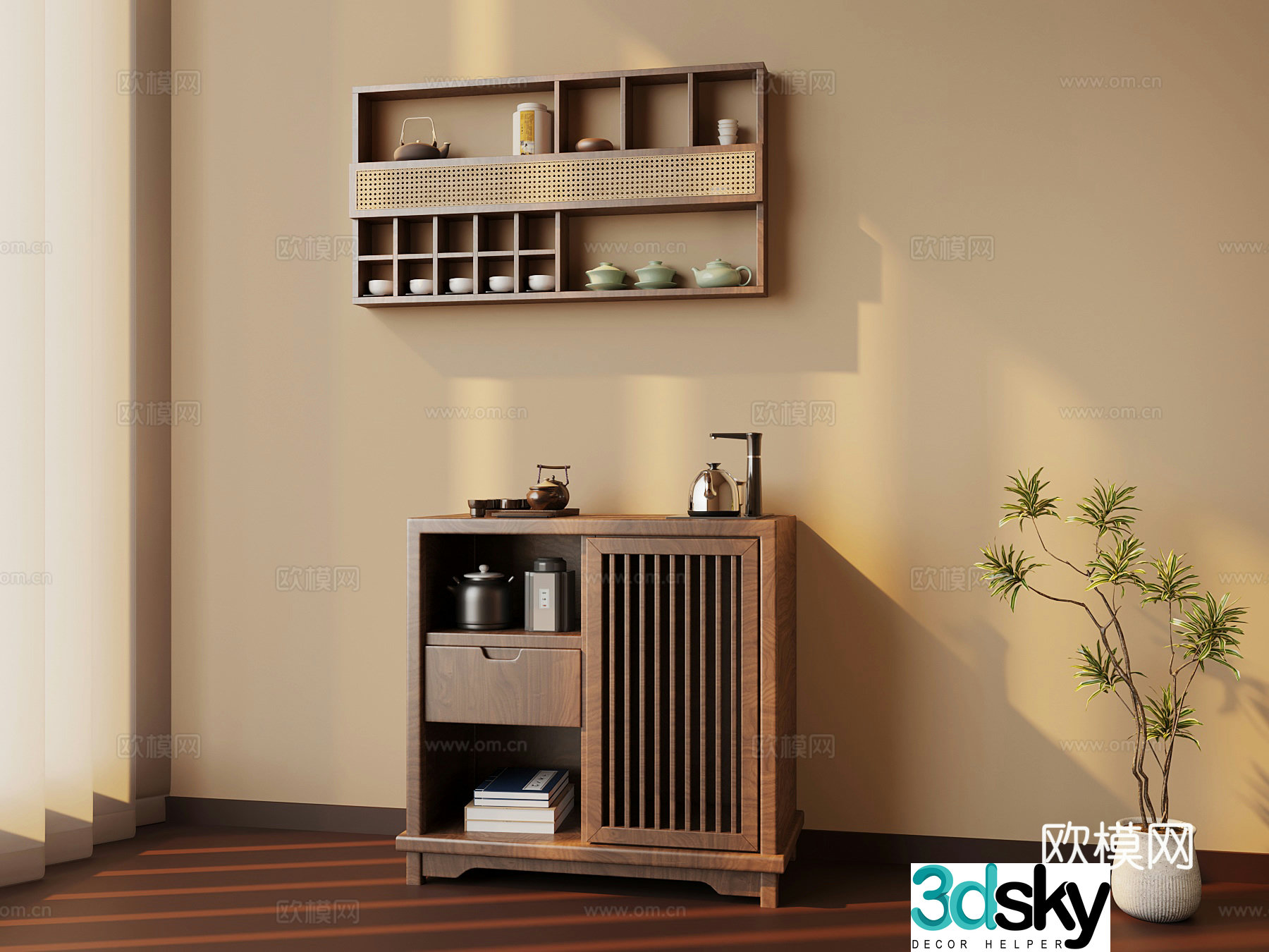 New Chinese style tea cabinet 3D model