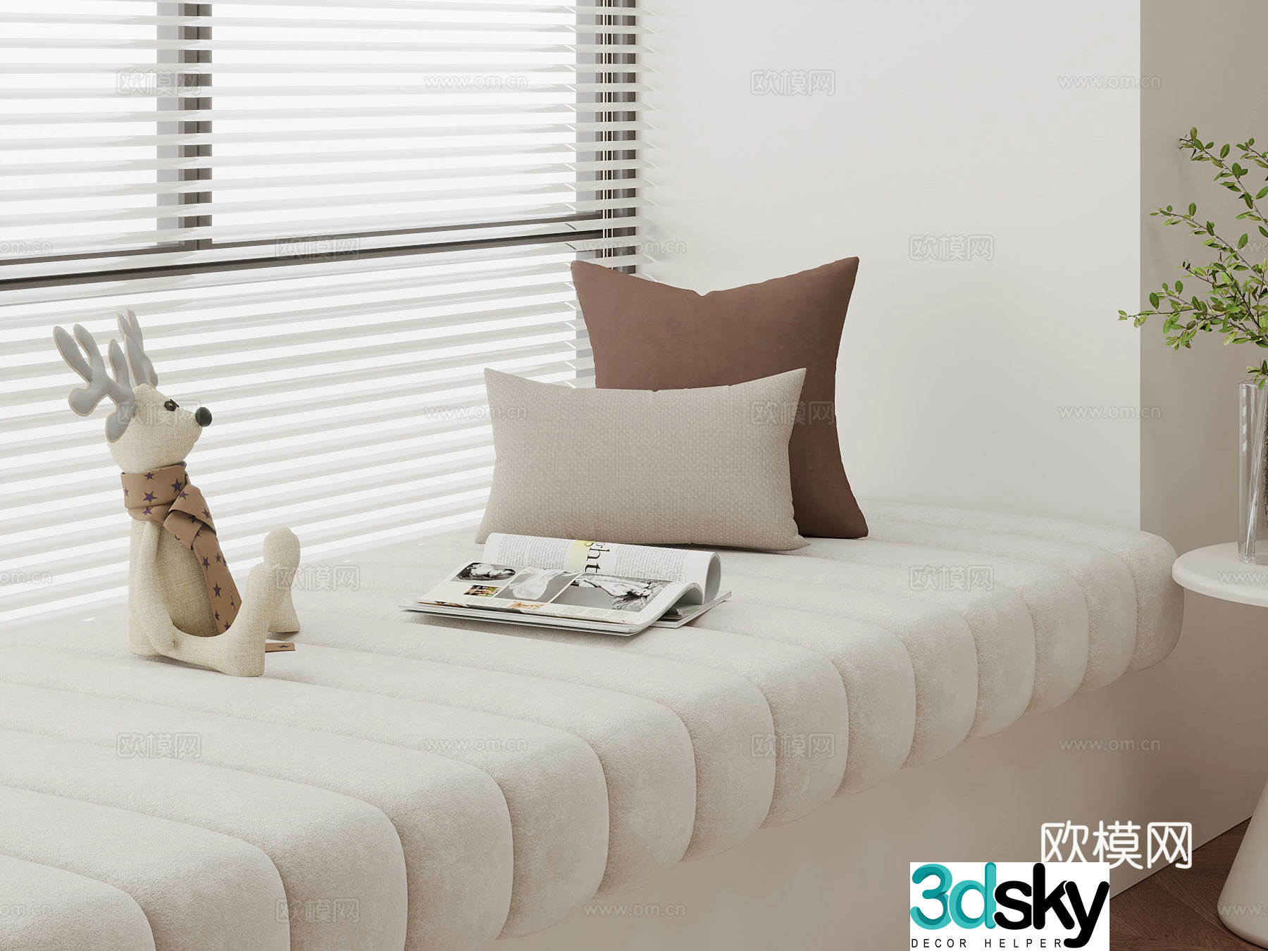 Modern creamy cushion pillow 3d model