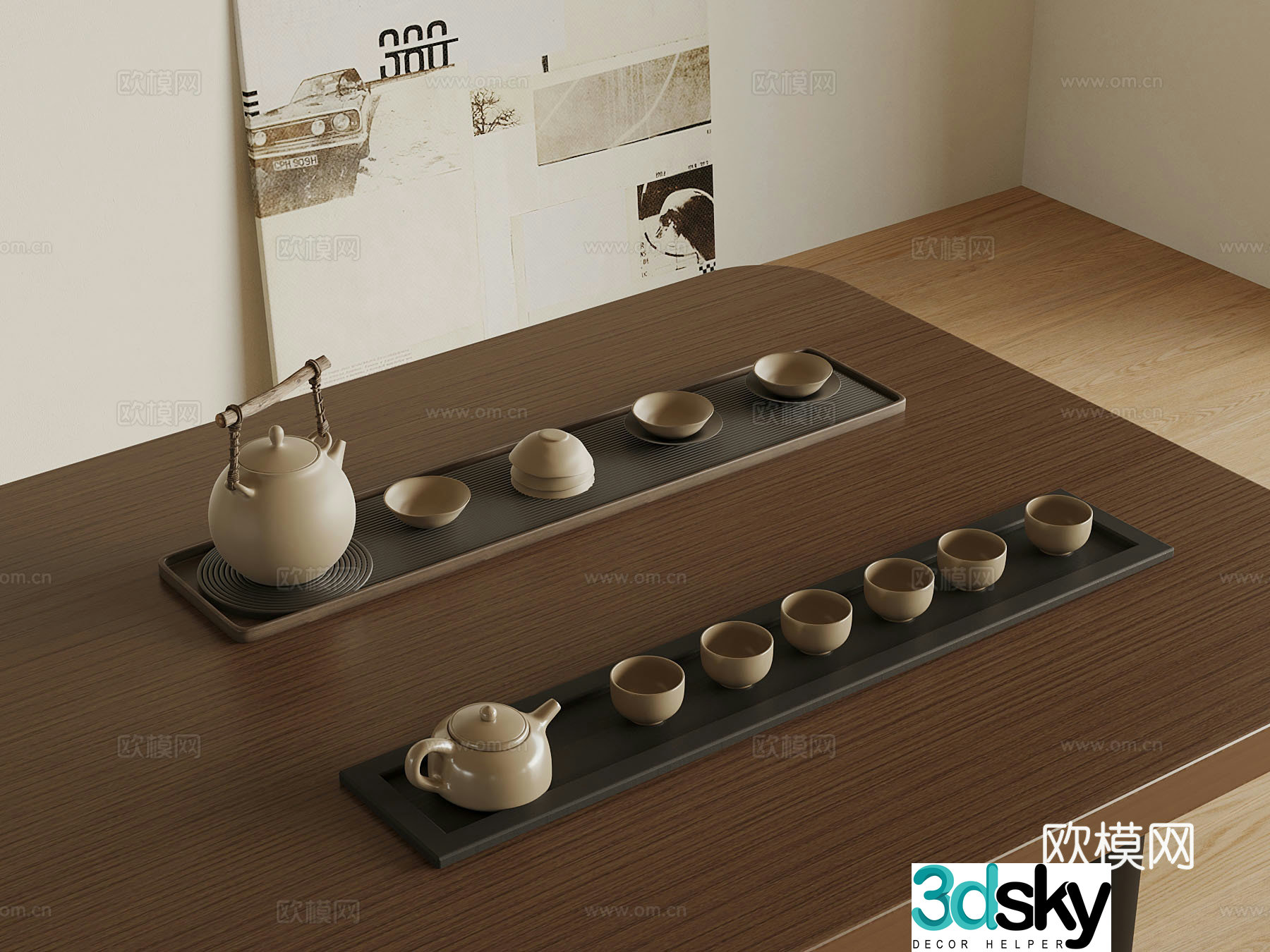 New Chinese style tea cup teapot tea set 3d model