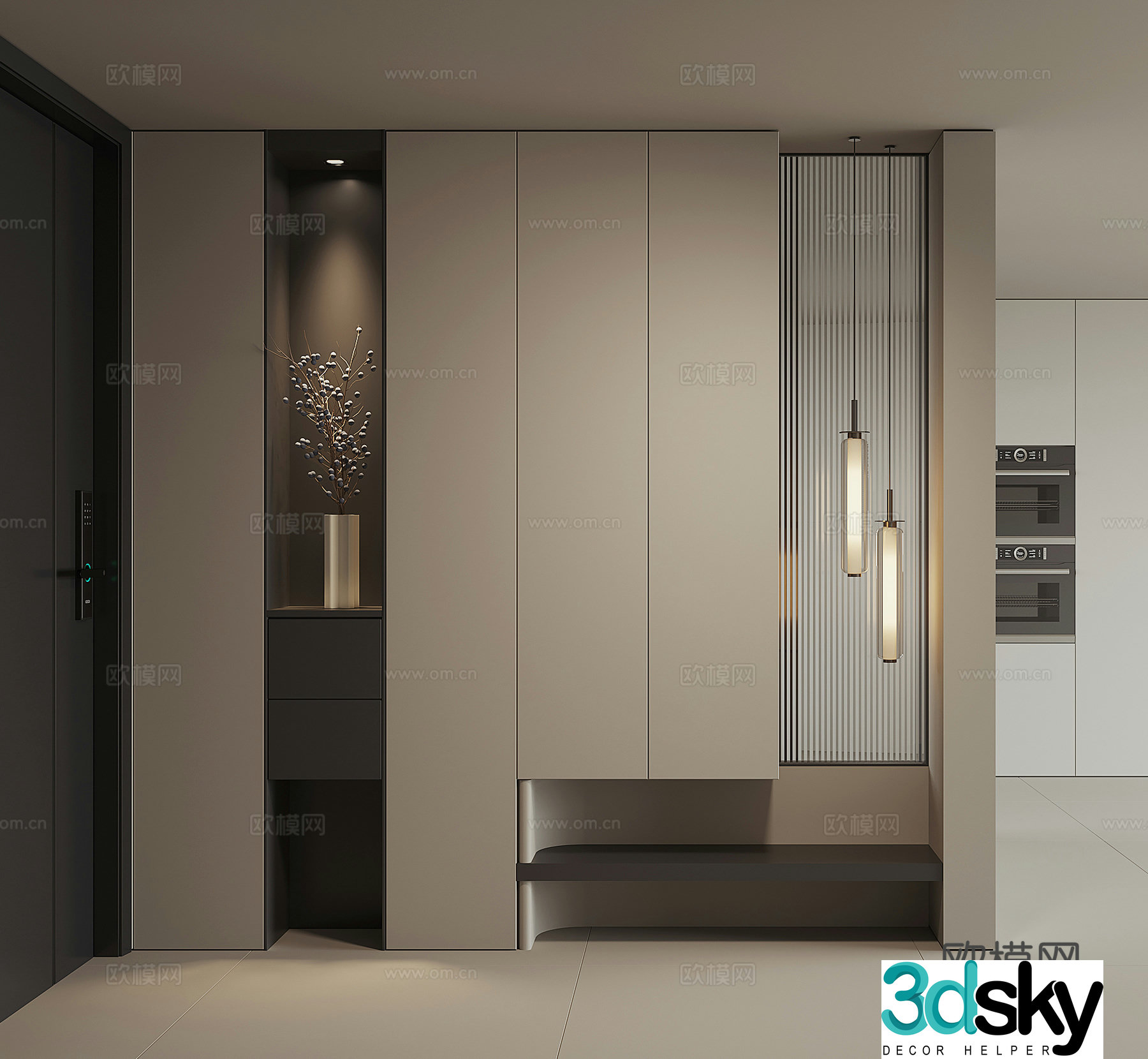 Modern home entrance shoe cabinet 3D model