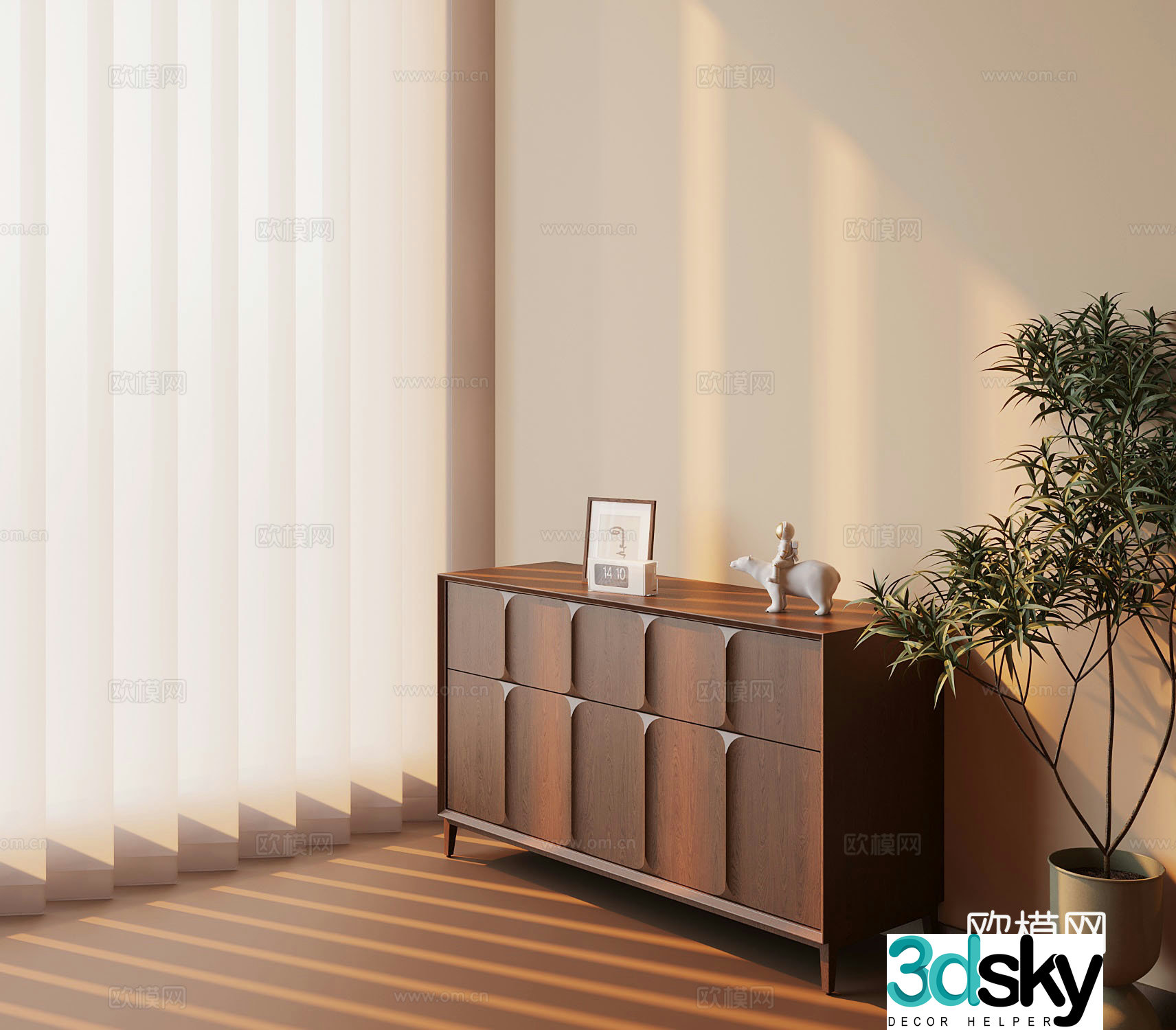Middle-aged style entrance cabinet green plant 3D model