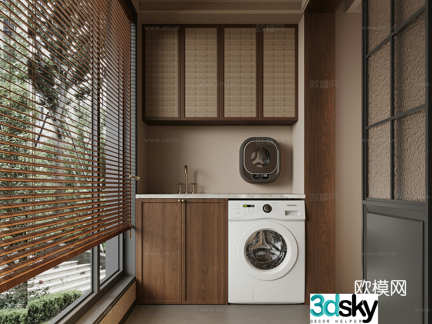 Balcony medieval style balcony balcony washing machine cabinet 3d model