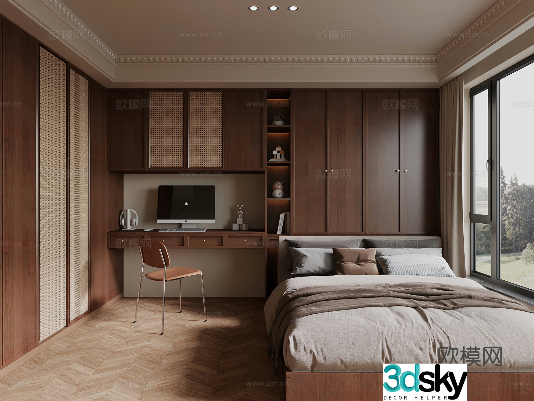 Middle-aged tatami bedroom single bed 3d model