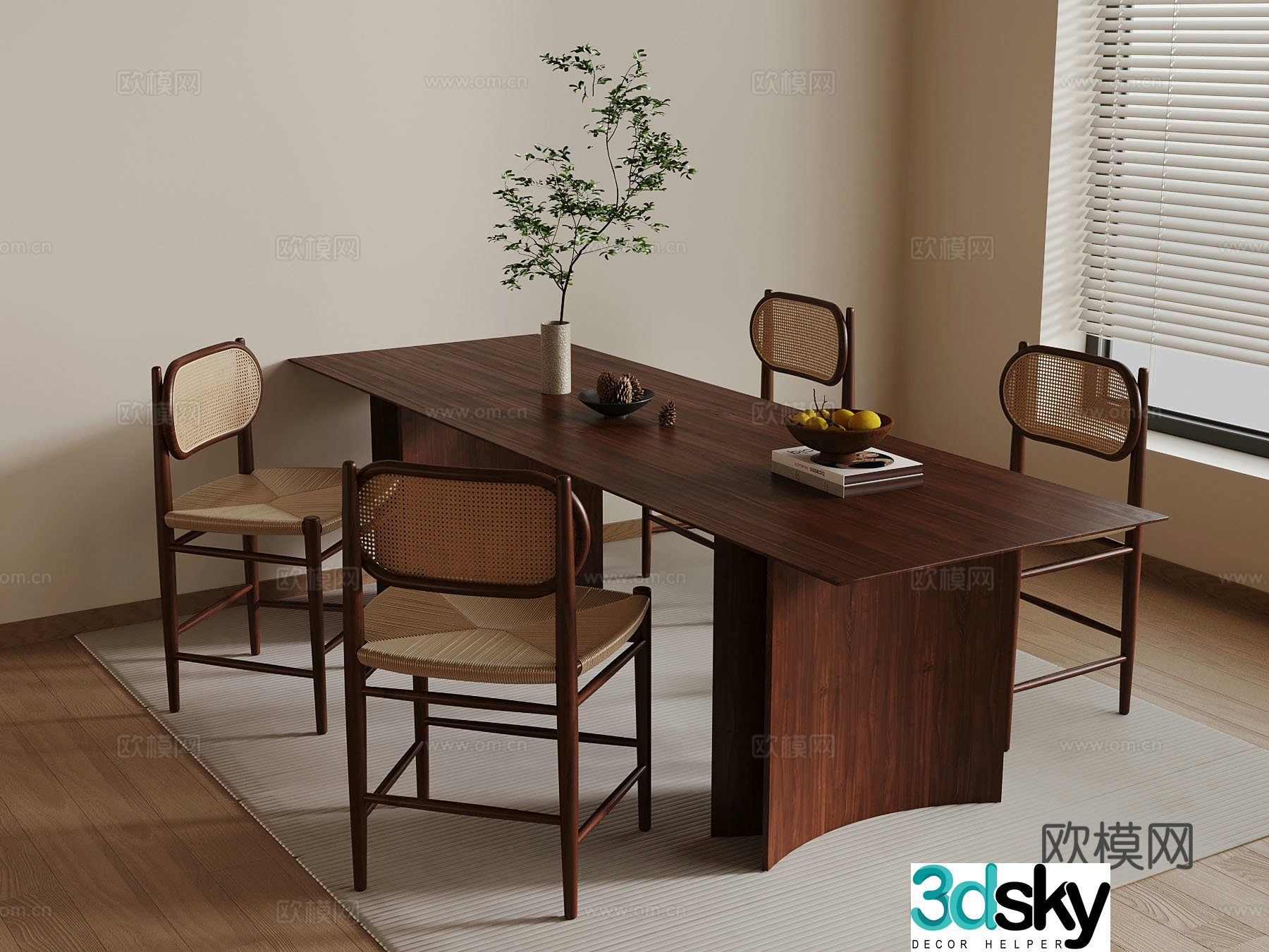 Dining table and chairs medieval style dining table and chairs fruit decoration 3D model