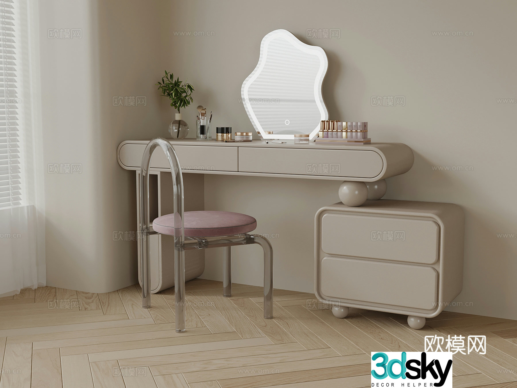 Modern cream dressing table 3d model