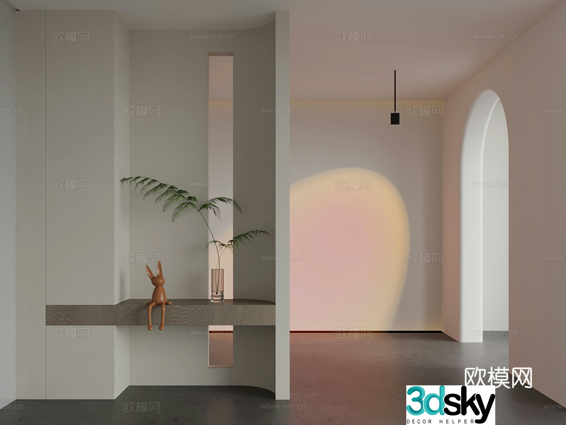 Modern entrance sunset light 3d model