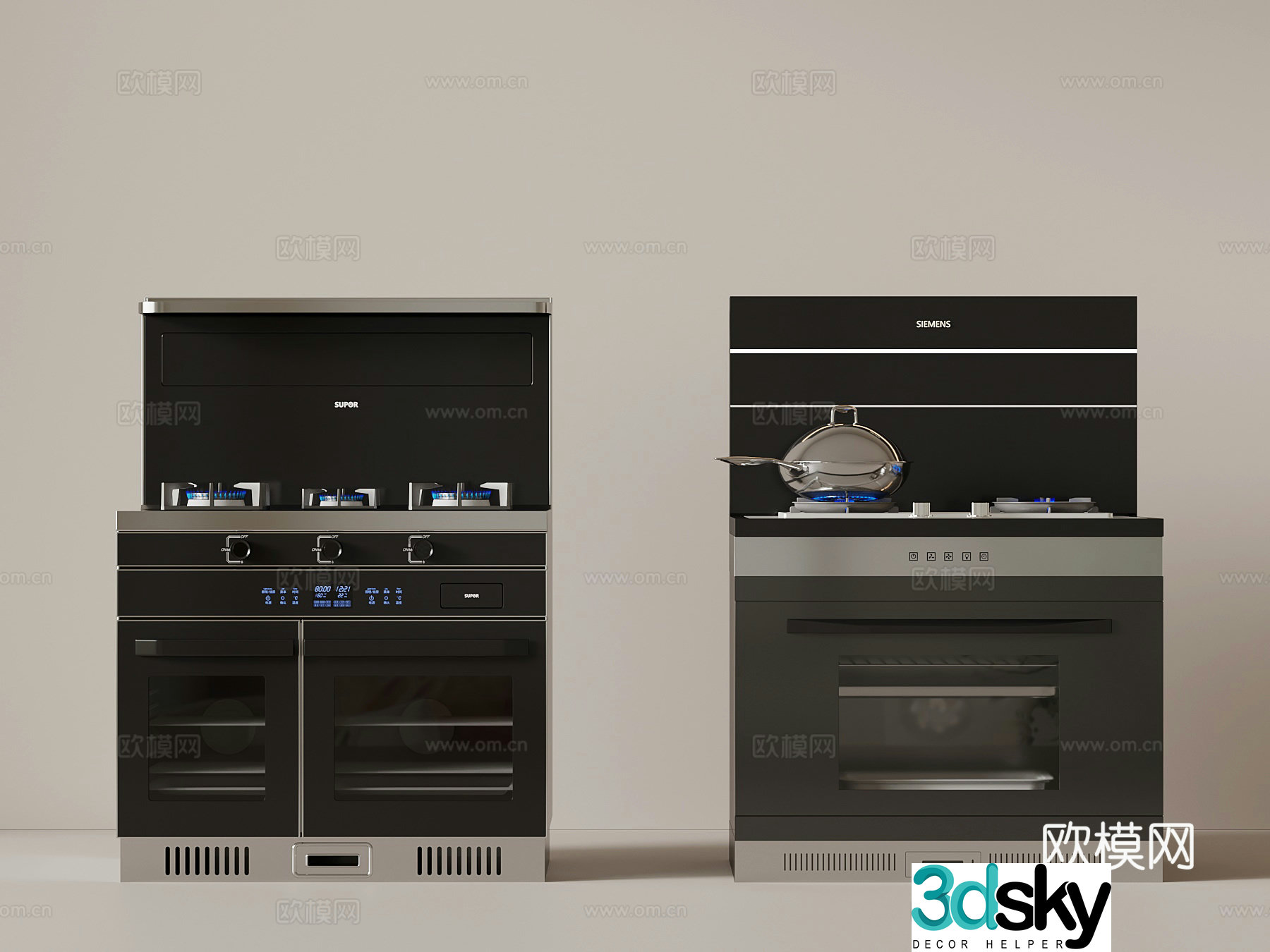 Modern hood stove integrated stove pot oven 3d model