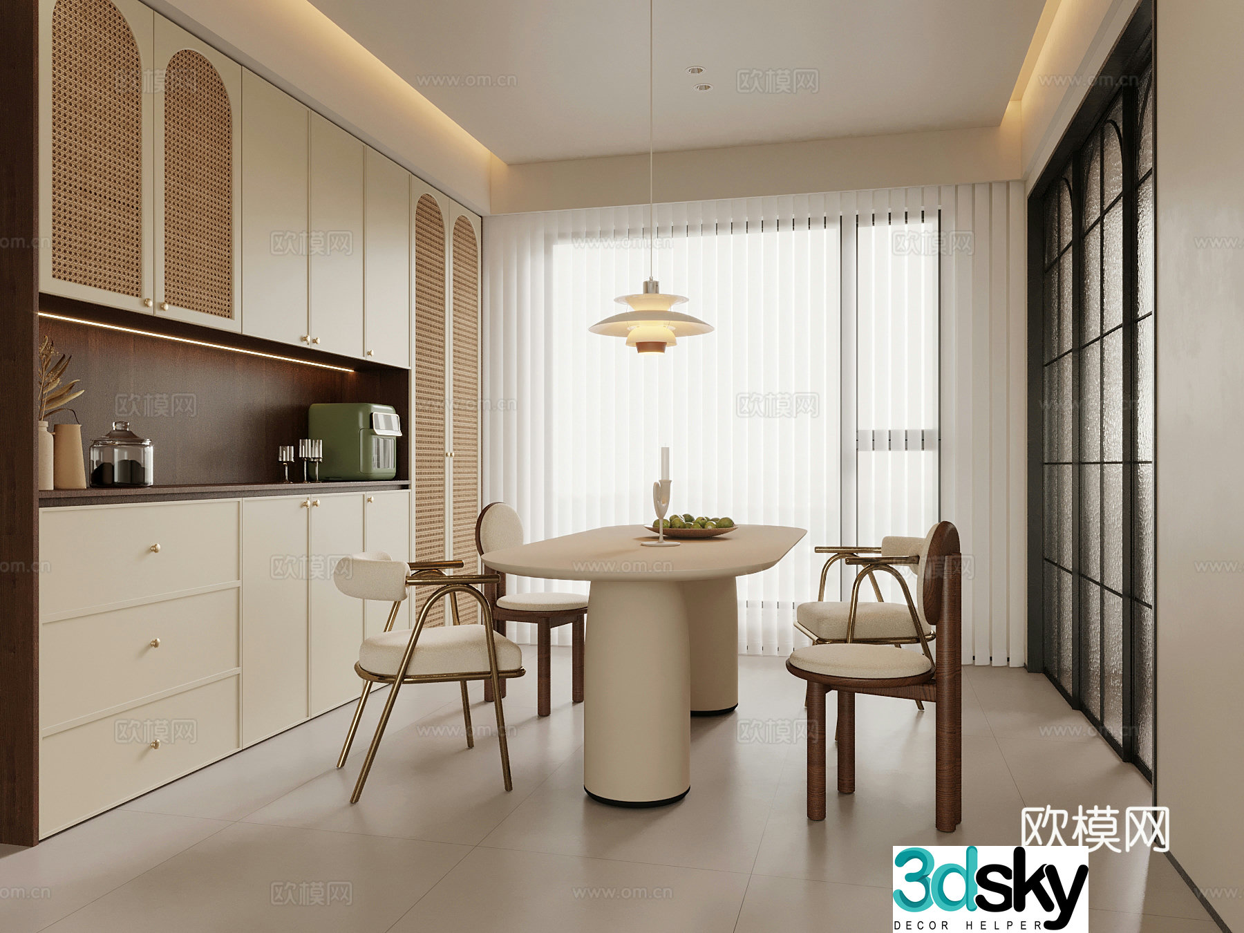Restaurant Middle style restaurant Sideboard Wine cabinet Dining table 3D model