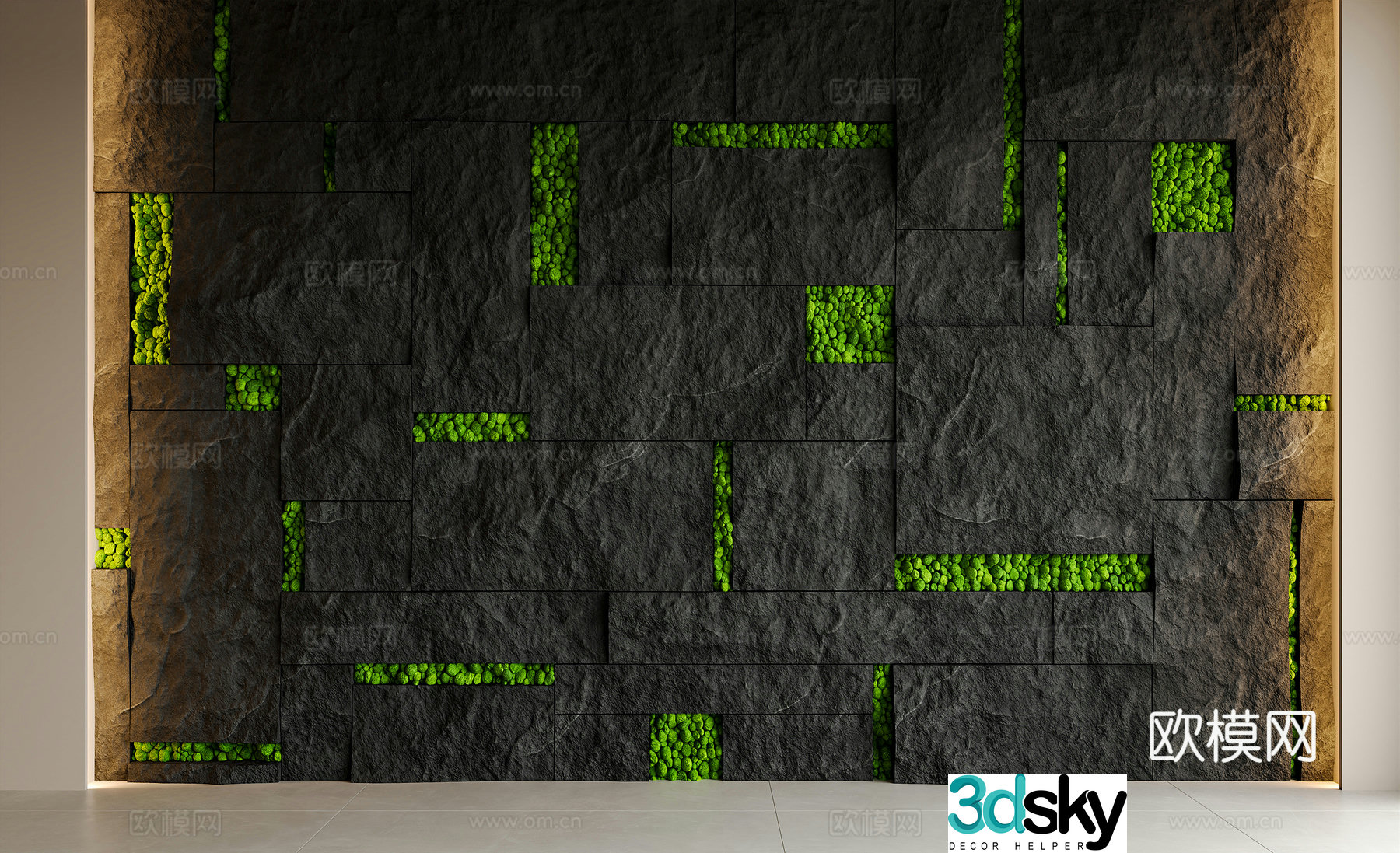 Modern wool stone background wall wool stone wall wool stone background wall stone wall wool stone green plant back 3d model