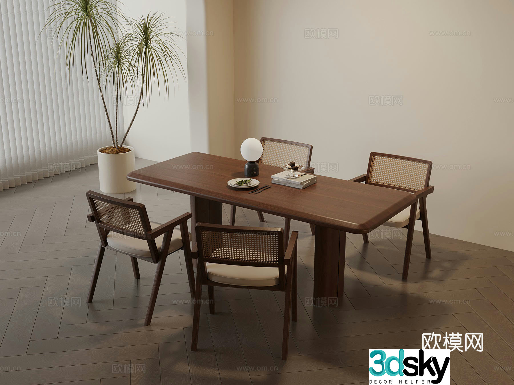 Medium style dining table and chair 3D model