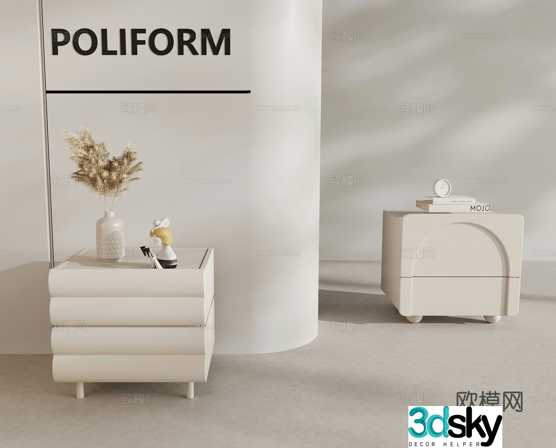 Bedside table Modern creamy nightstand 3d model