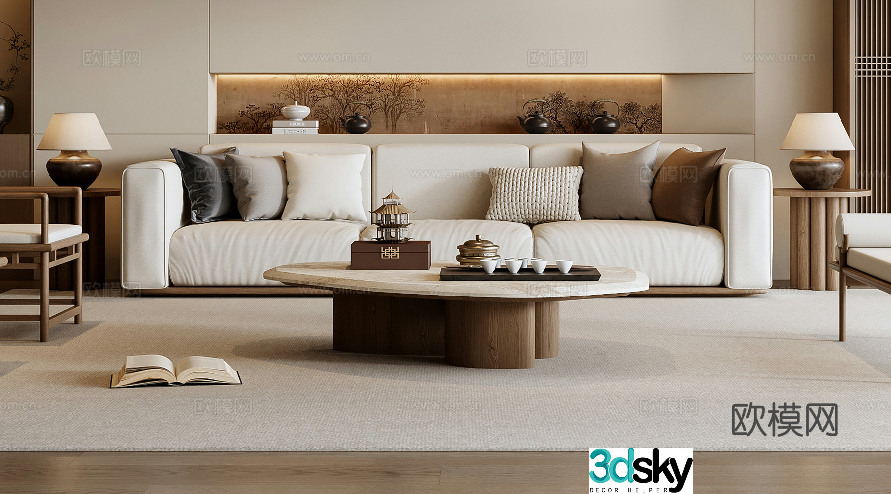 New Chinese sofa coffee table combination 3D model
