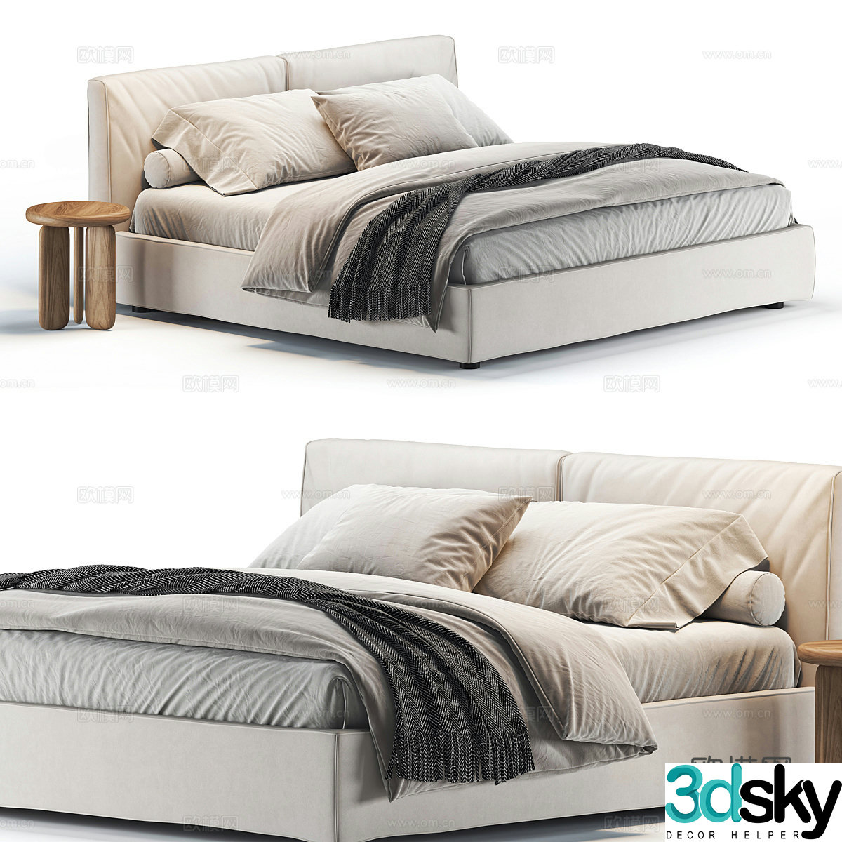 Modern fabric double bed 3d model