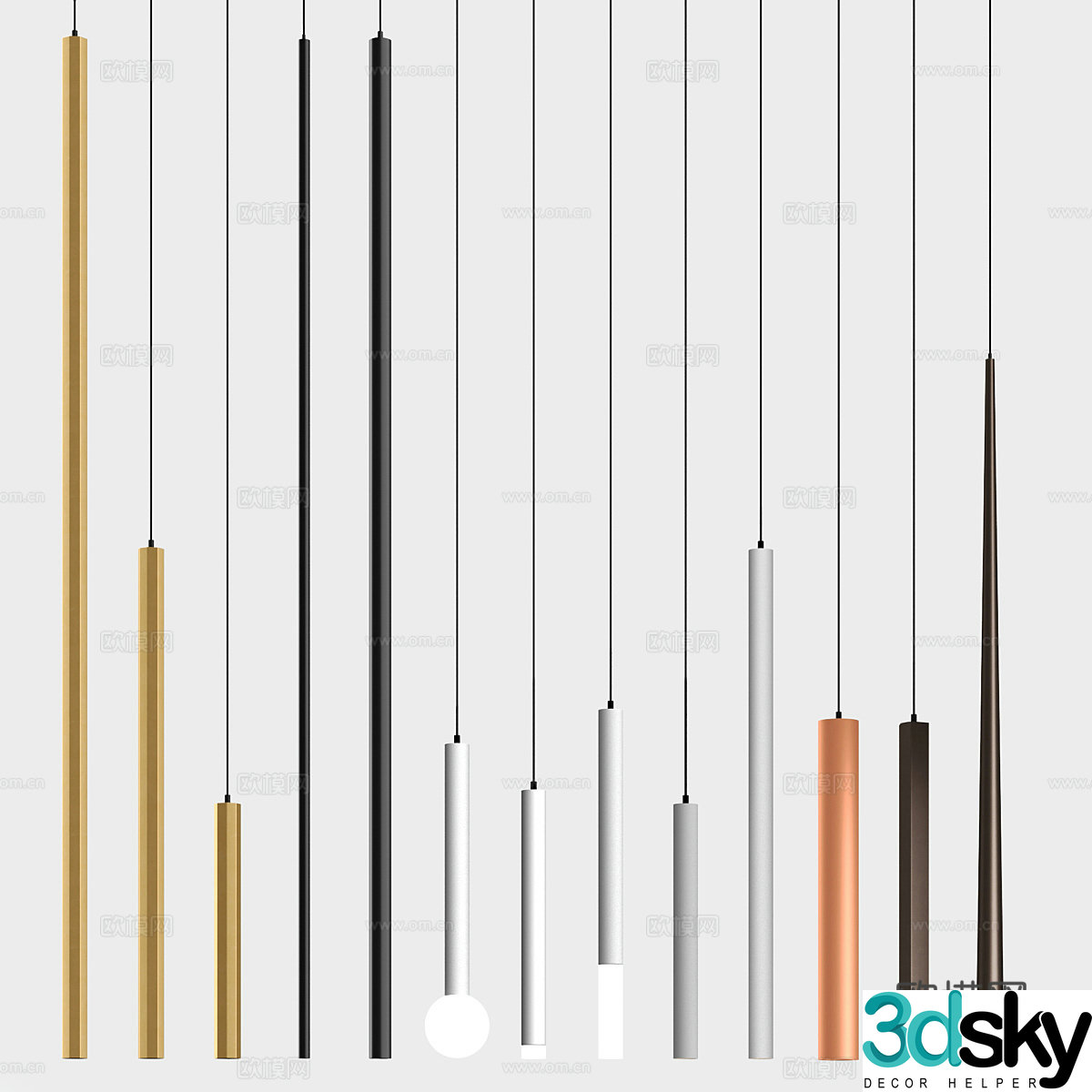 Modern Italian minimalist metal hanging wire lamp 3D model