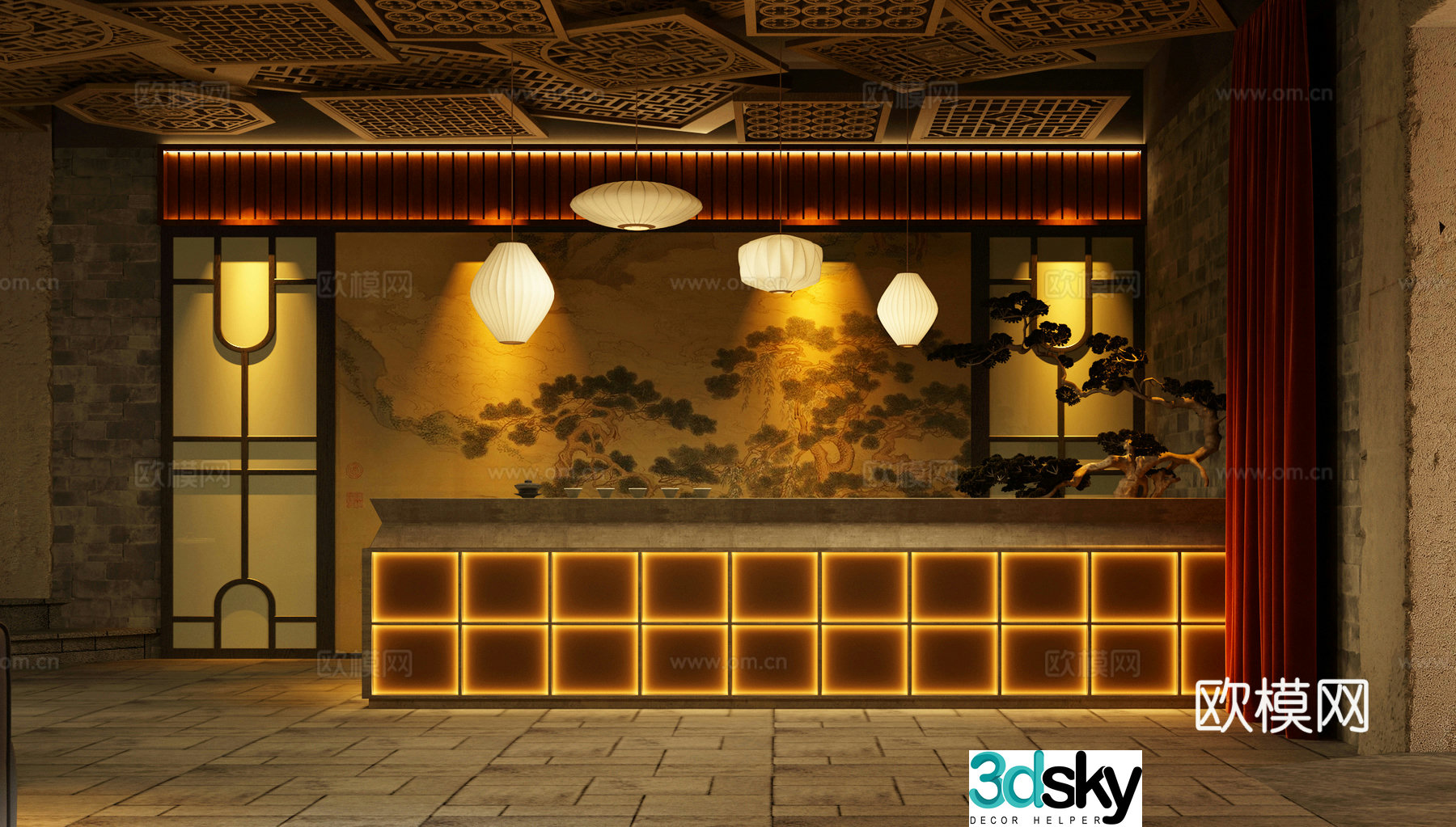 Modern new Chinese hotel front desk Foot massage shop front desk Foot massage shop 3D model