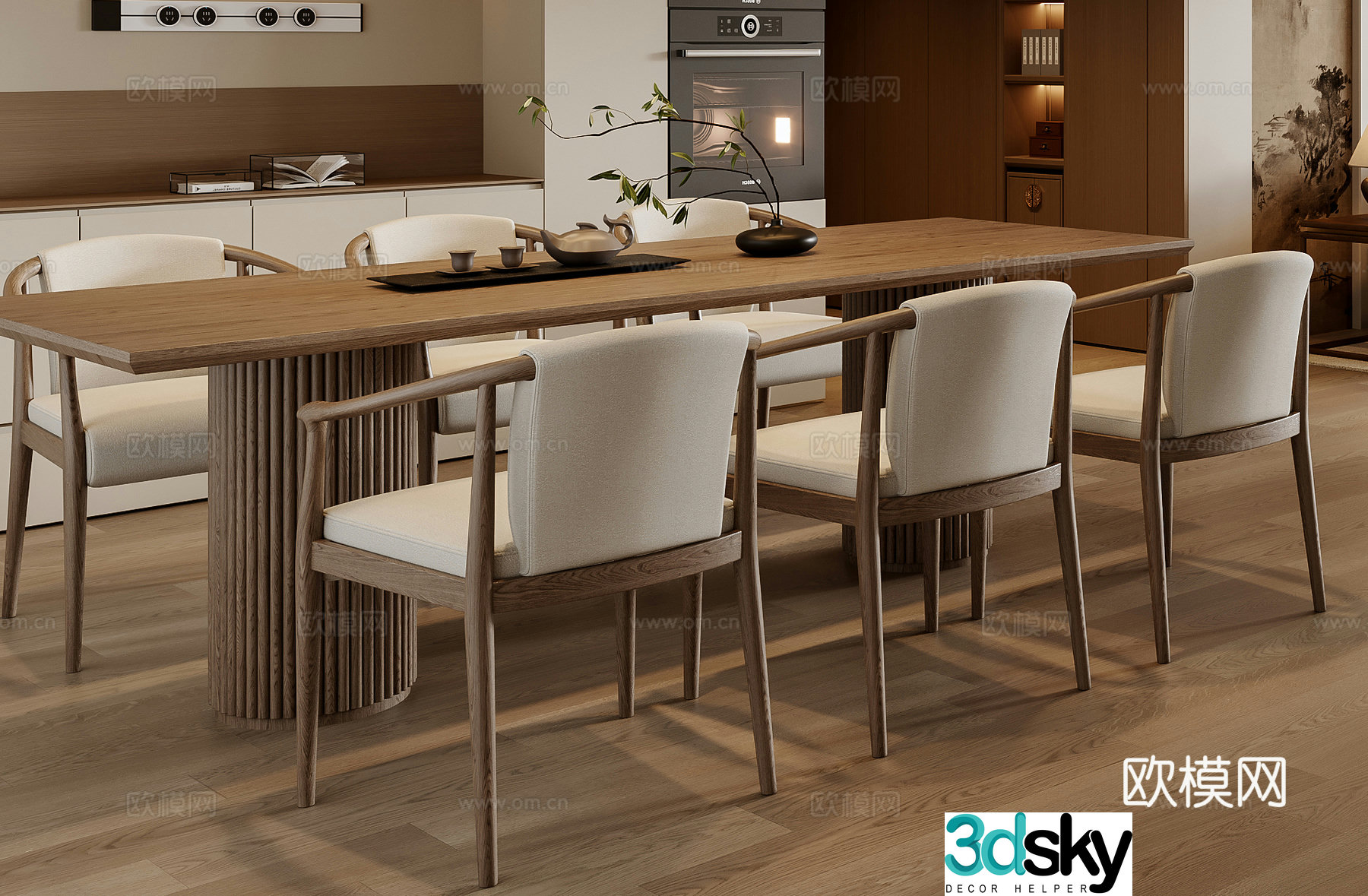 New Chinese dining table and chair combination 3D model