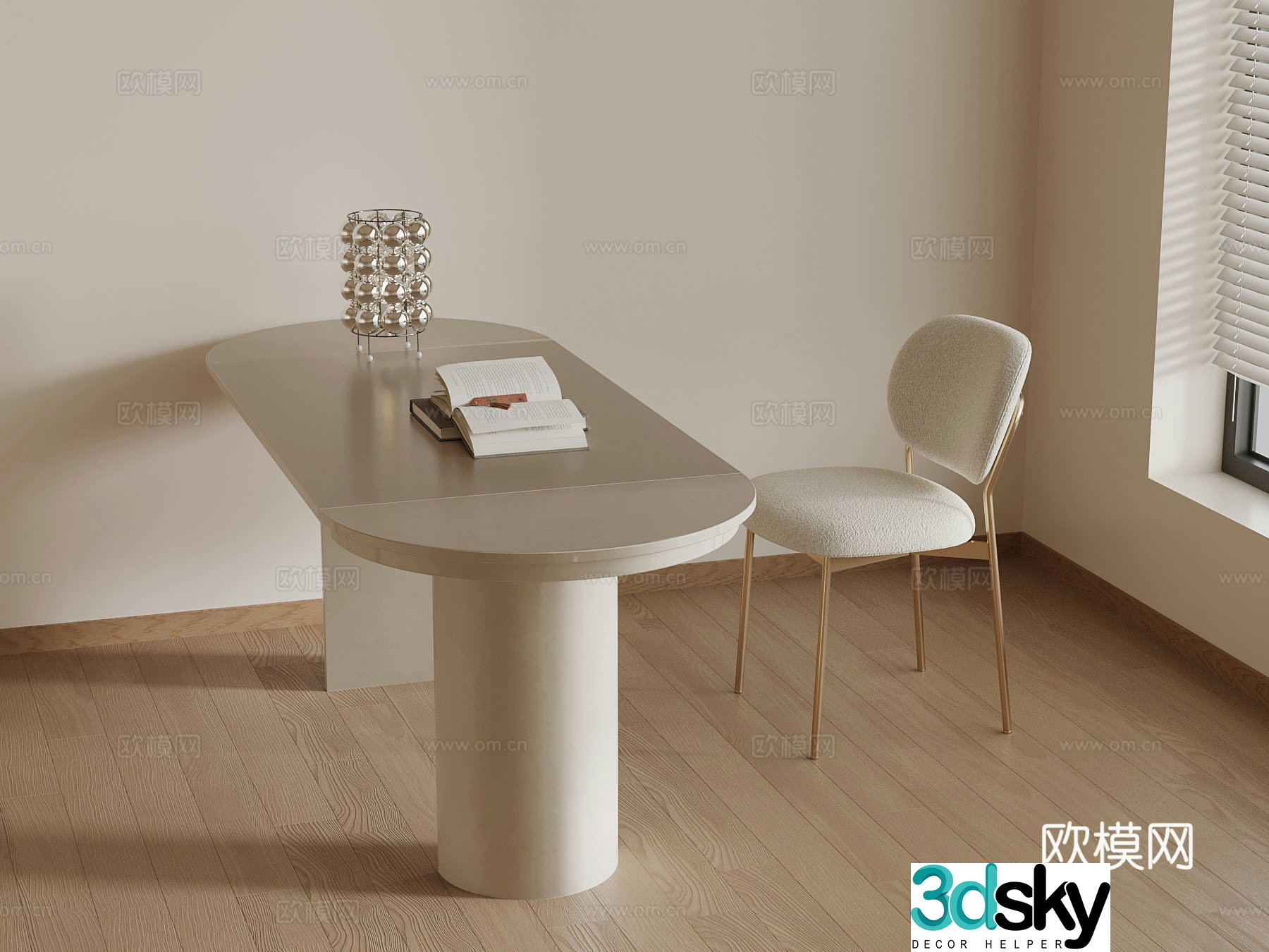 Desk Modern Cream Style Desk Desk Chair 3D Model