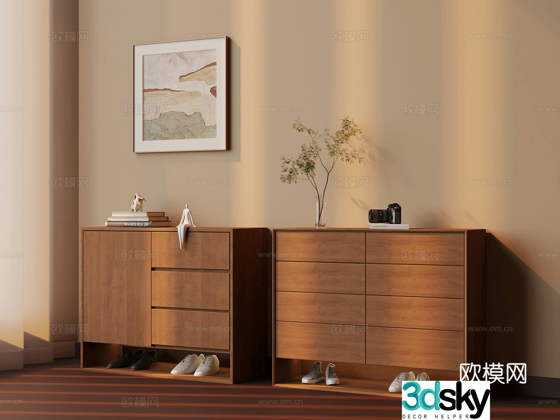 New Chinese style shoe cabinet 3D model of entrance cabinet