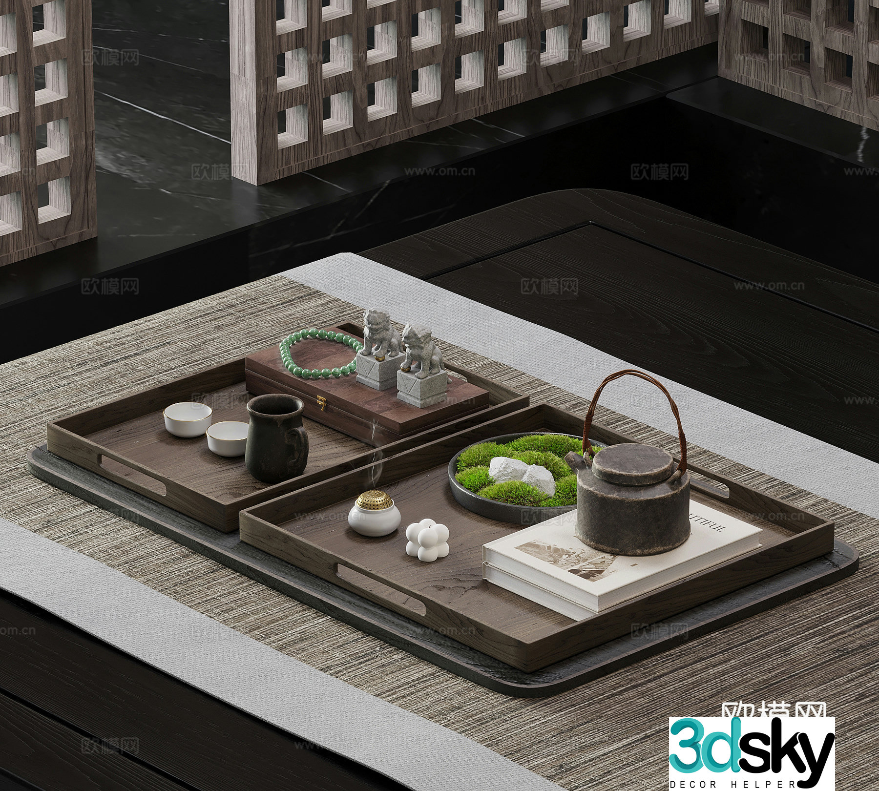 New Chinese style tea set teapot tea cup tray 3d model