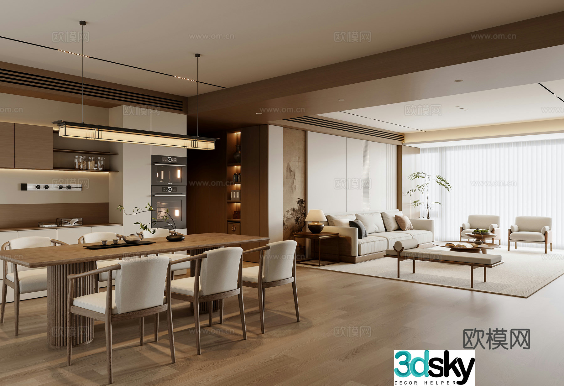 New Chinese style living and dining room 3D model