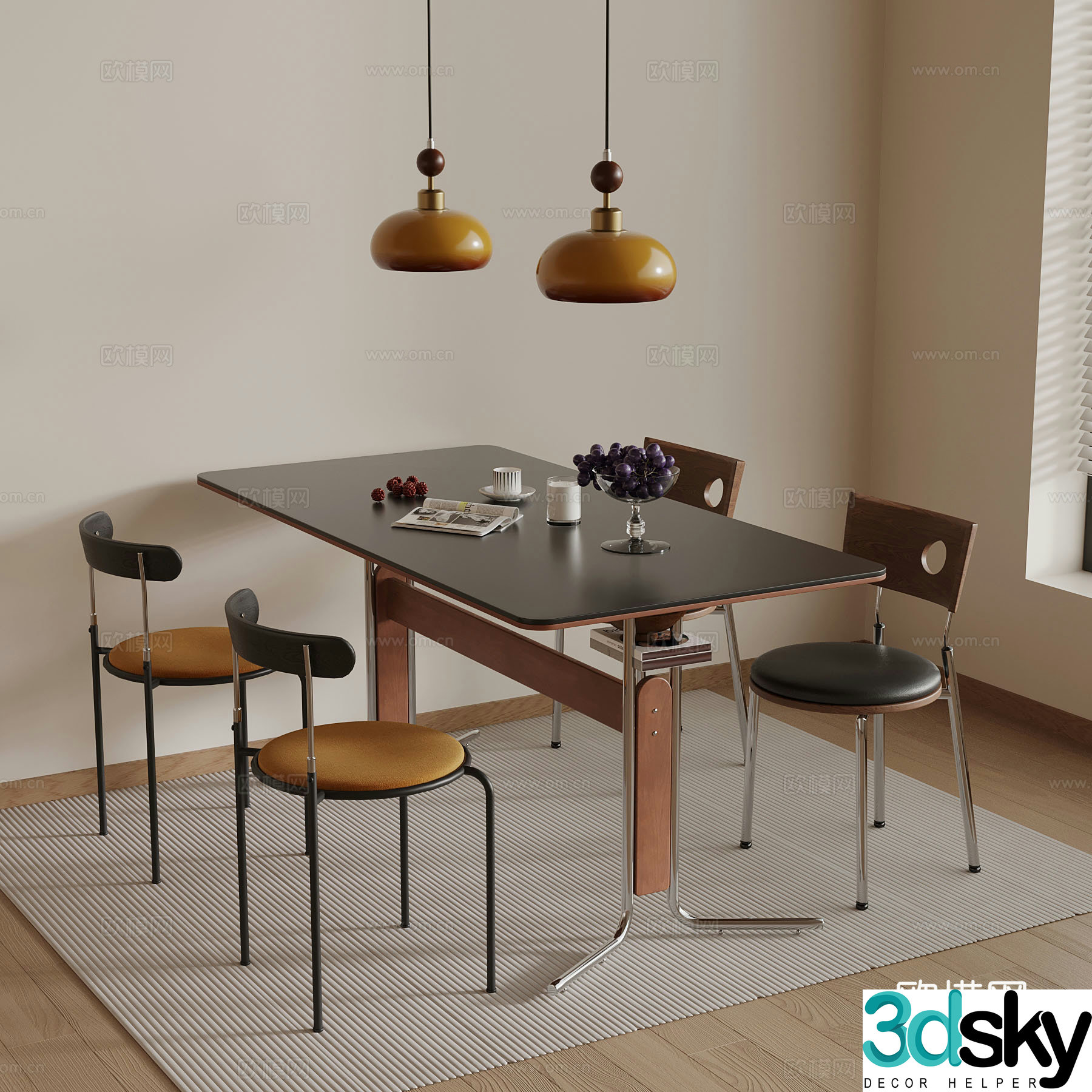 Dining table and chairs medieval style dining table and chairs chandelier 3d model