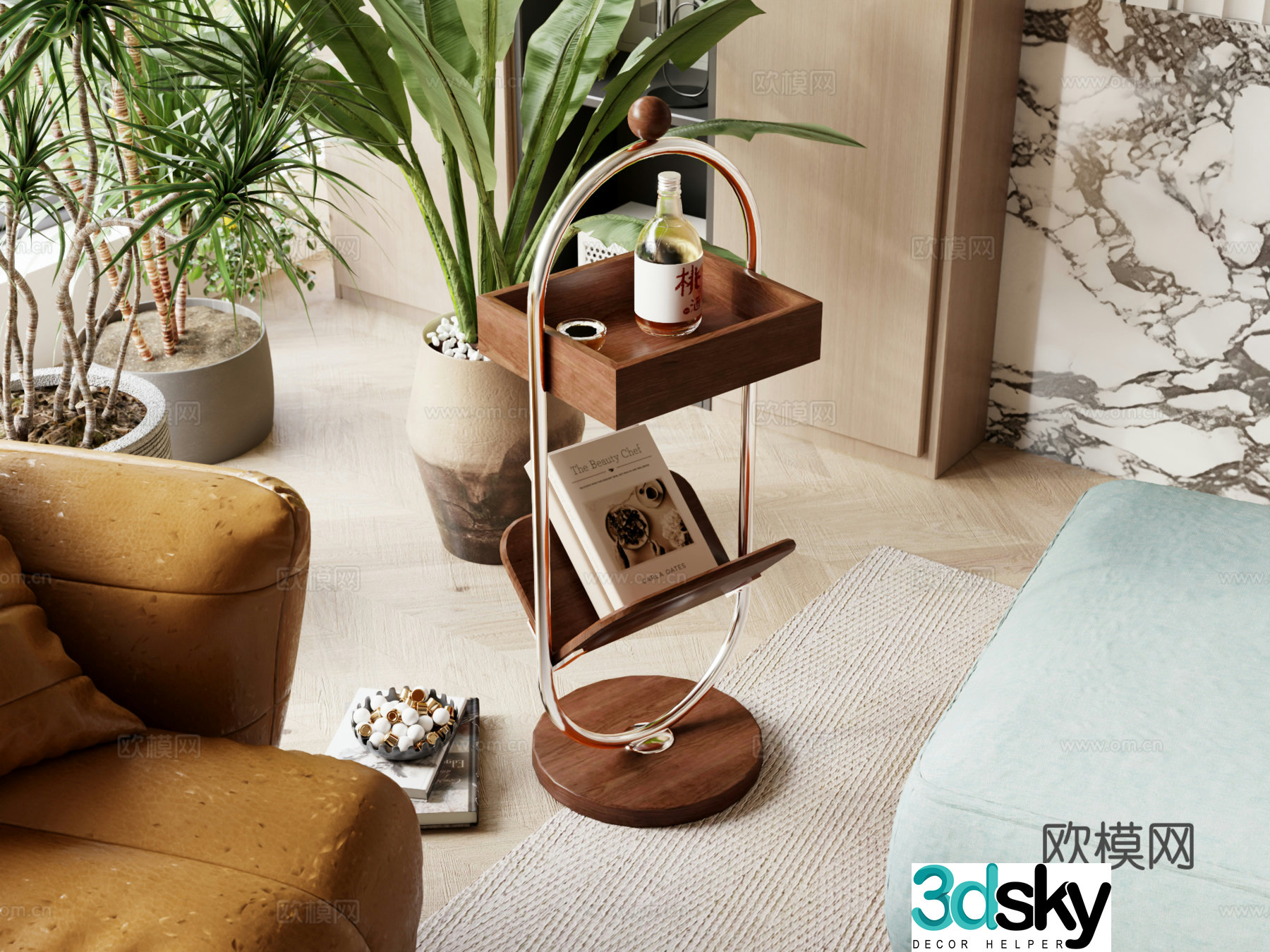 Modern retro cream style coffee table decoration magazine book 3d model