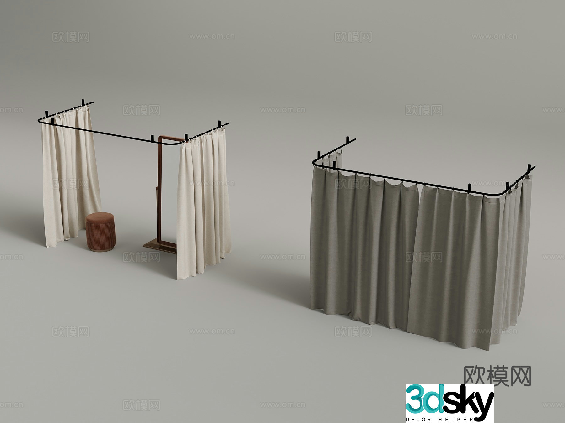Modern clothing store locker room pull curtain 3d model