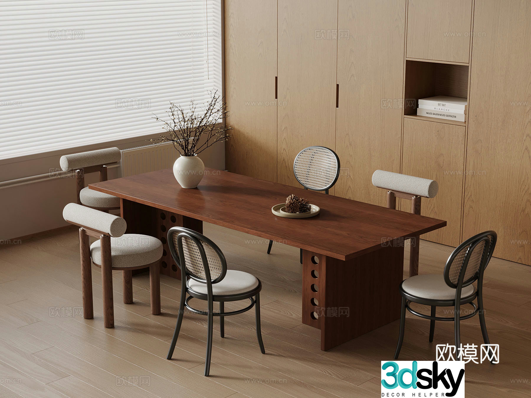 Medium style dining table and chair 3D model