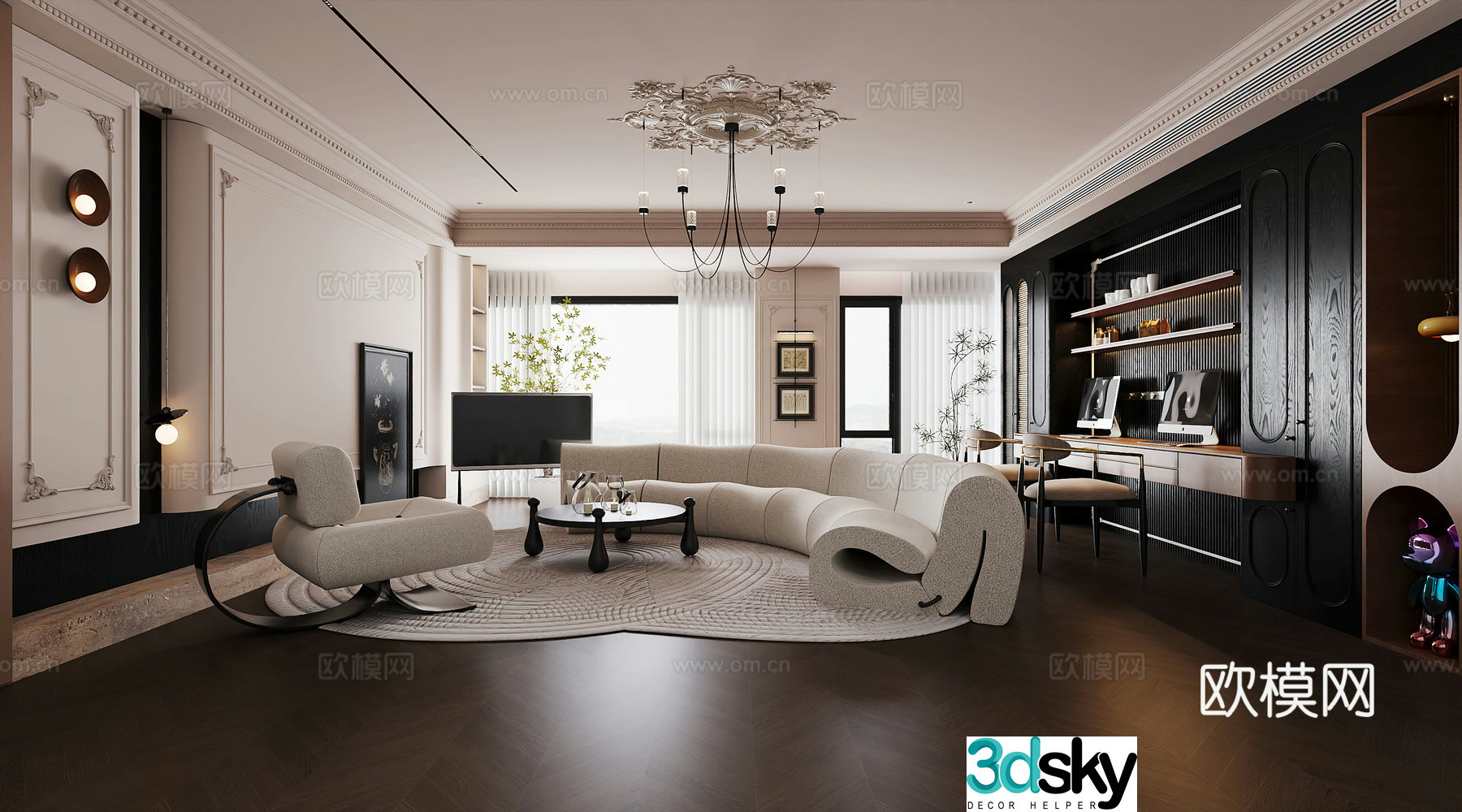 French living room retro living room French retro living room sofa coffee table combination 3D model