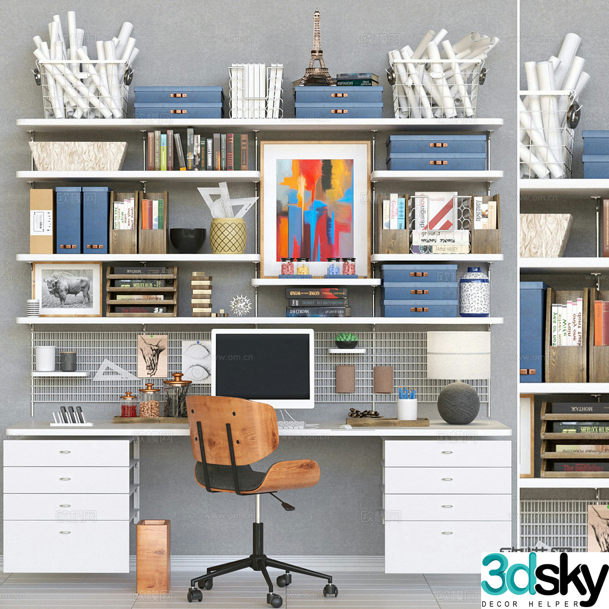 Modern Nordic desk and chair 3d model