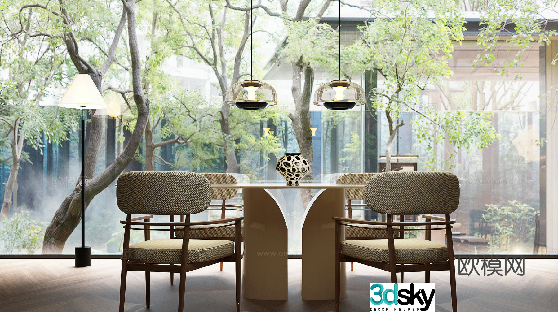 Modern dining table and chair combination Italian dining table and chair combination 3D model