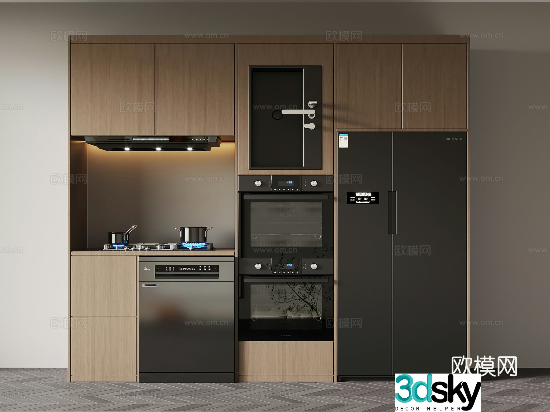 Dishwasher Modern dishwasher Refrigerator Range Hood Gas Stove 3D Model