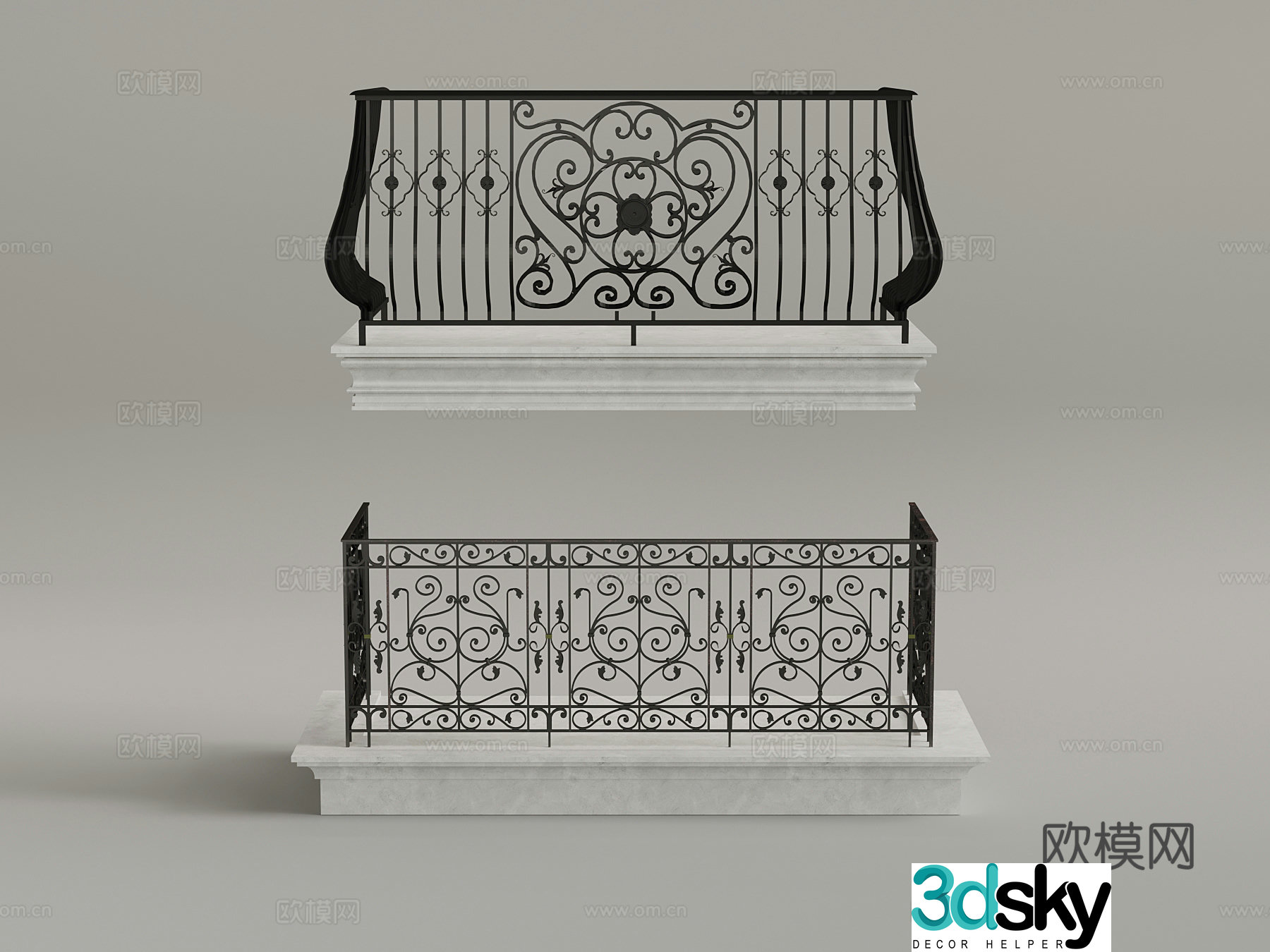 Rail French railing Iron railing 3d model