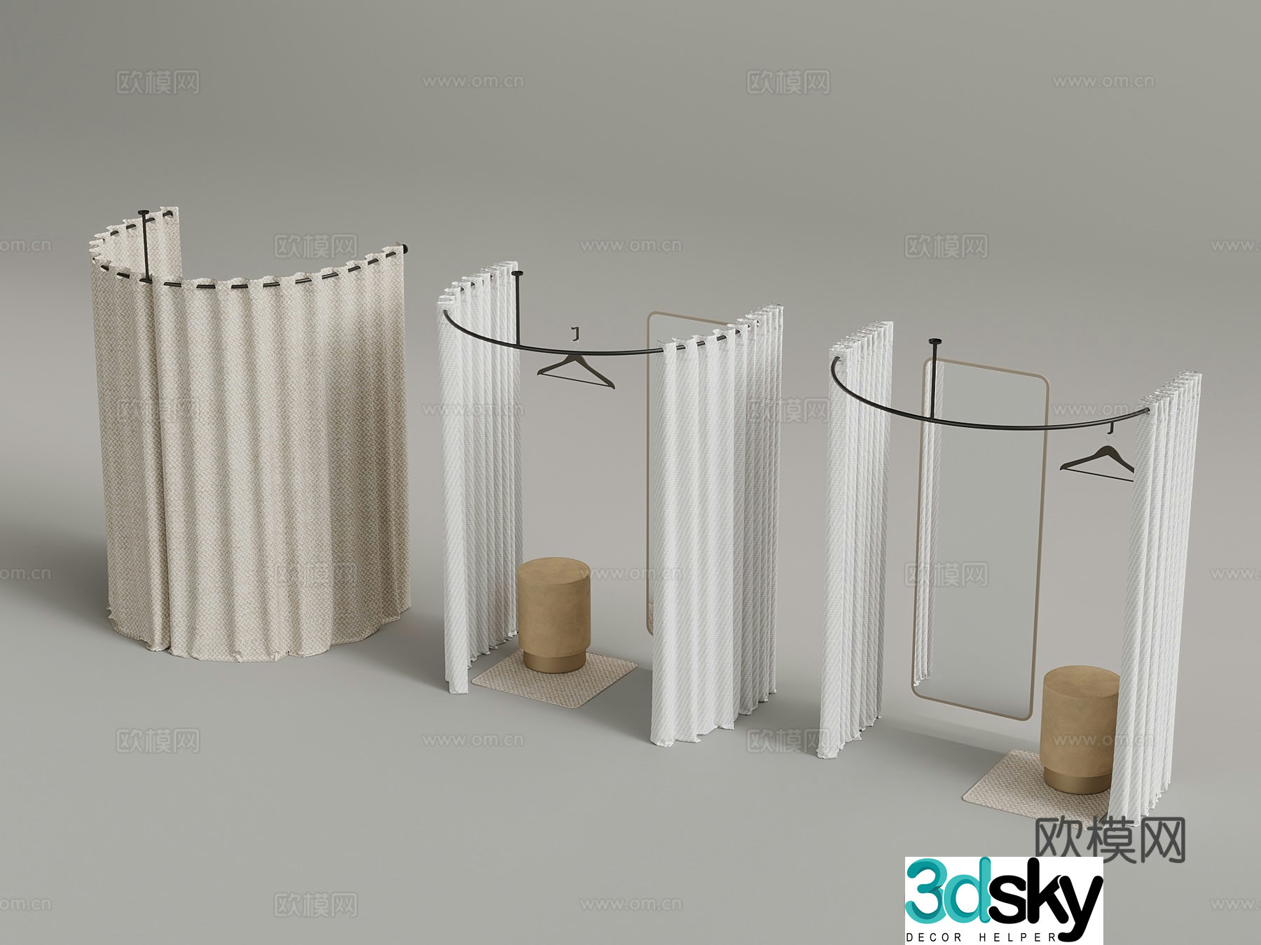 Modern clothing store locker room pull curtain 3d model