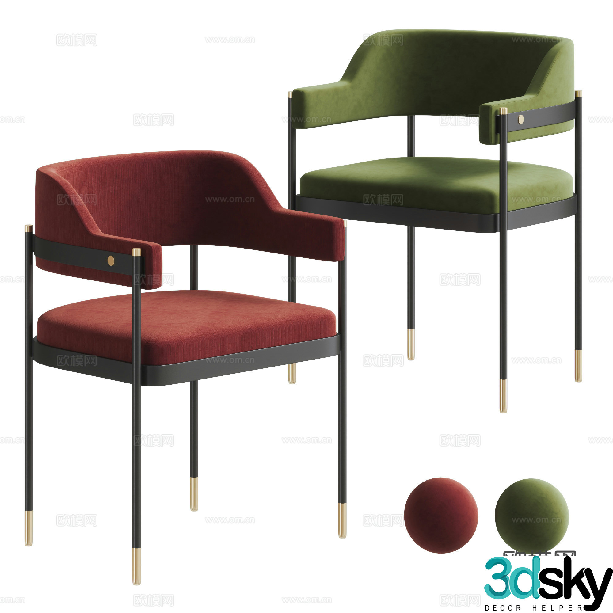 Modern light luxury single chair combination 3D model