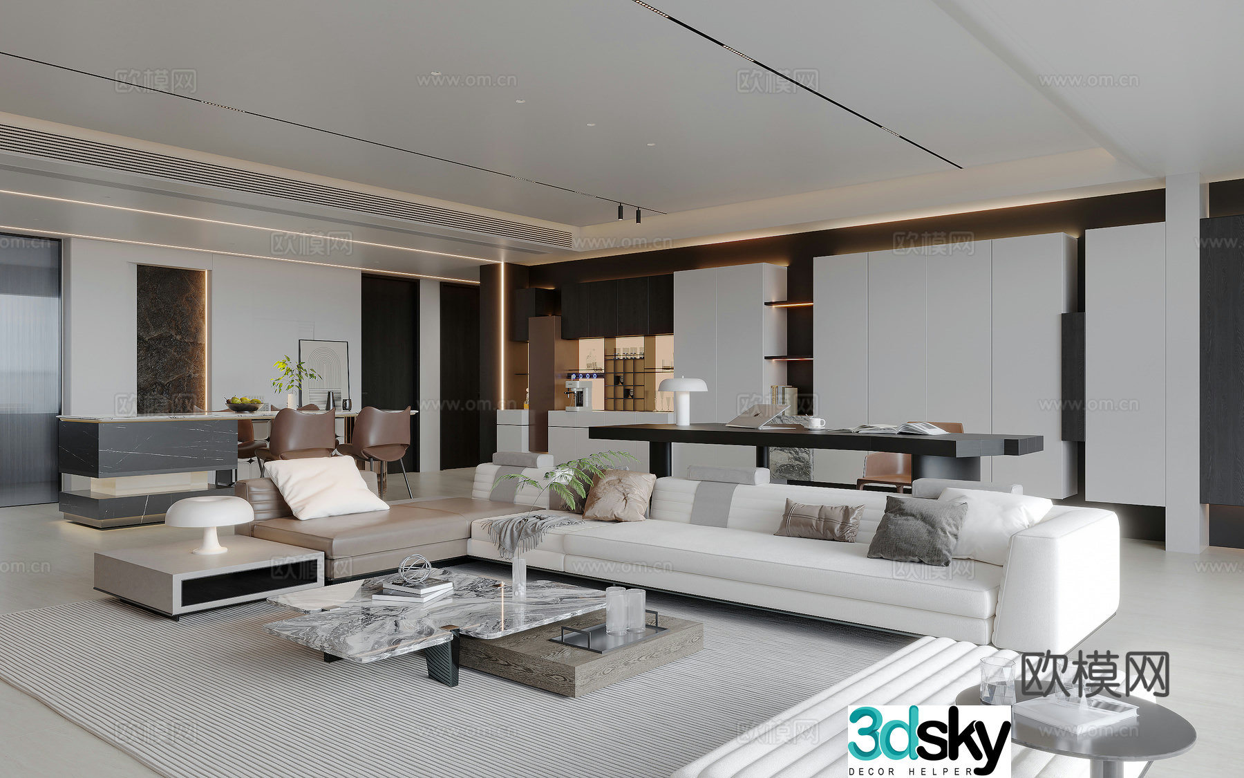 Modern minimalist living restaurant 3d model