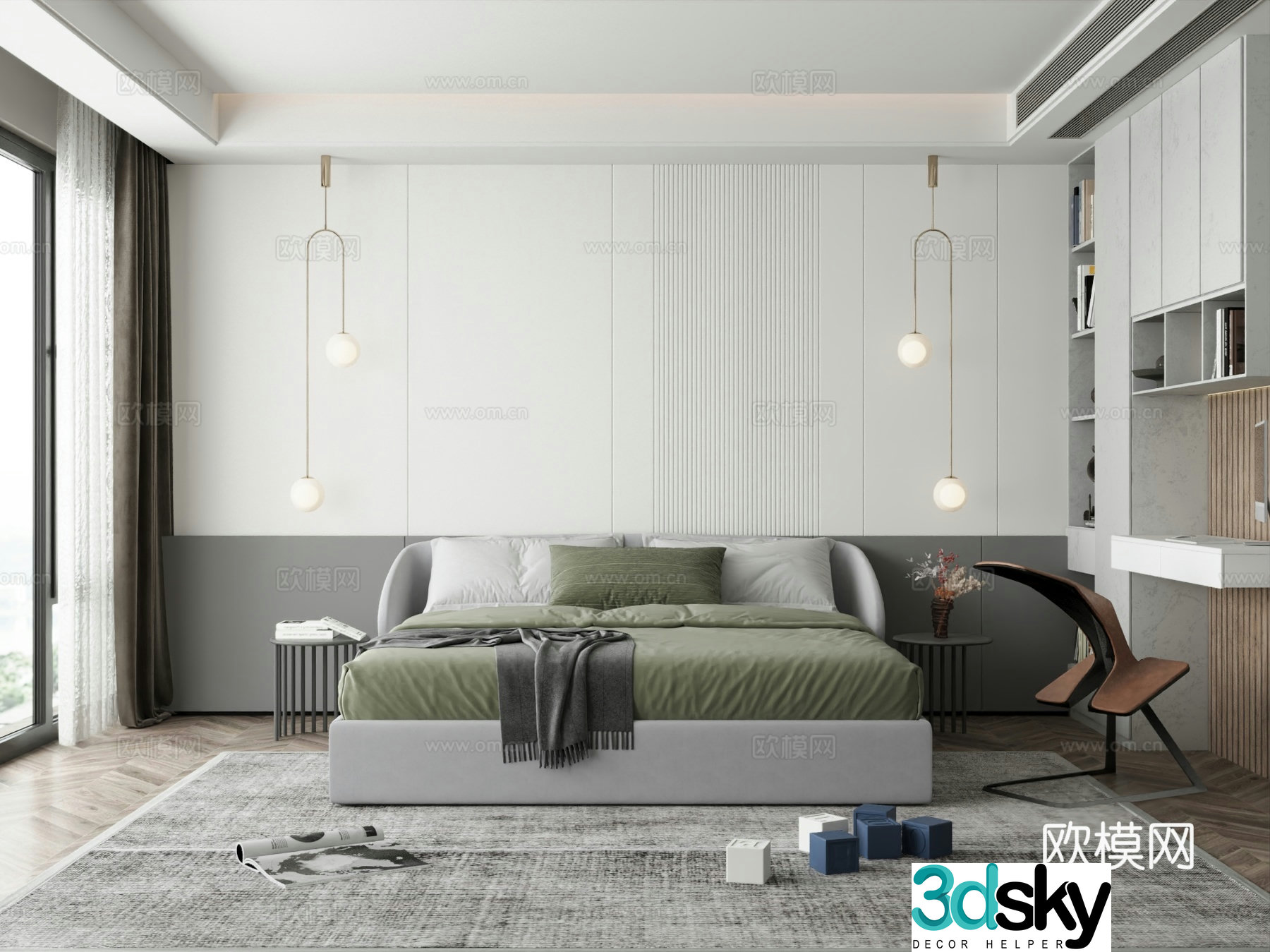 Modern home bedroom master bedroom desk and chair 3d model