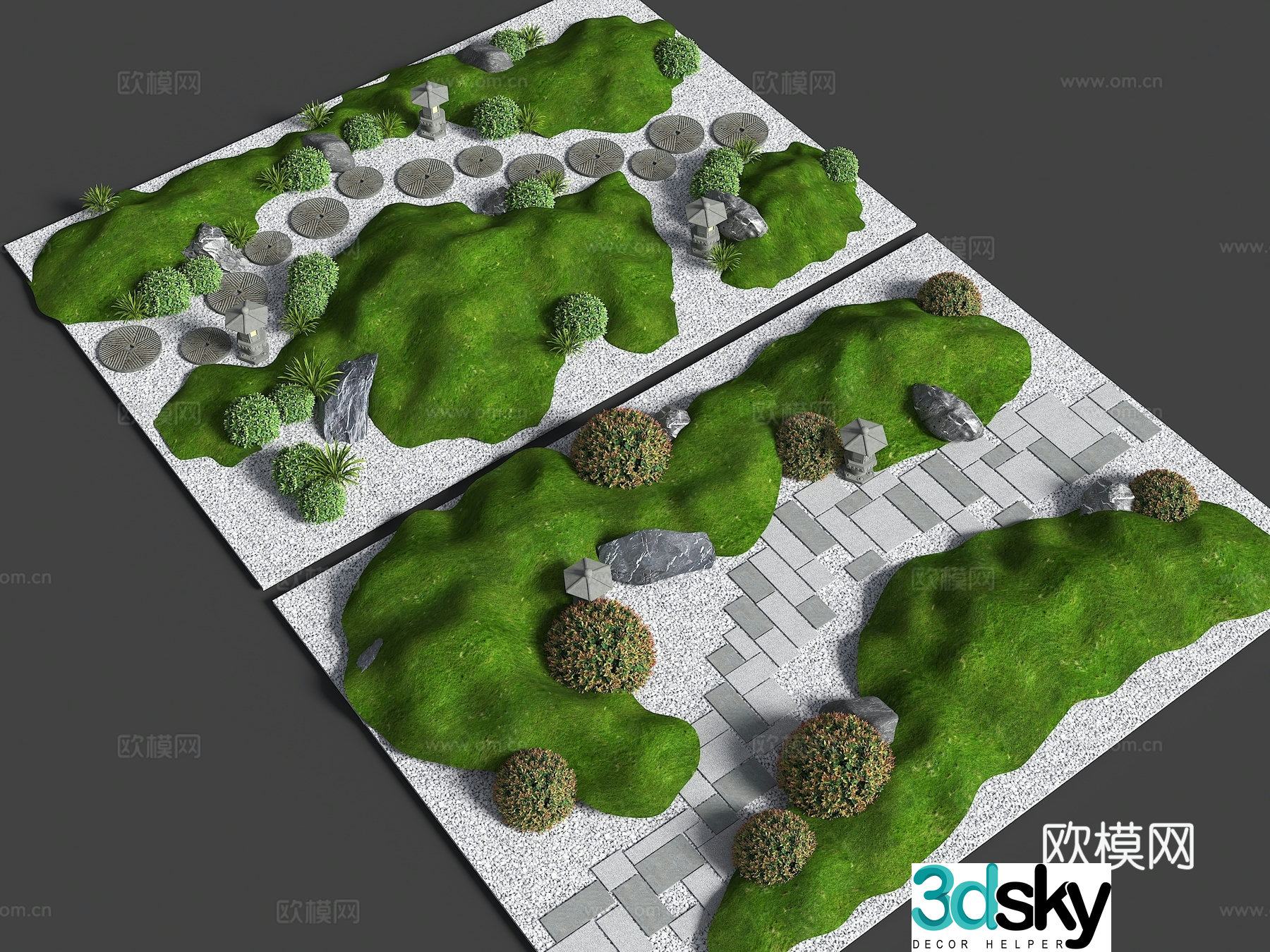 Modern micro-terrain grass slope hill bun small soil slope dry landscape green island slope garden 3d model