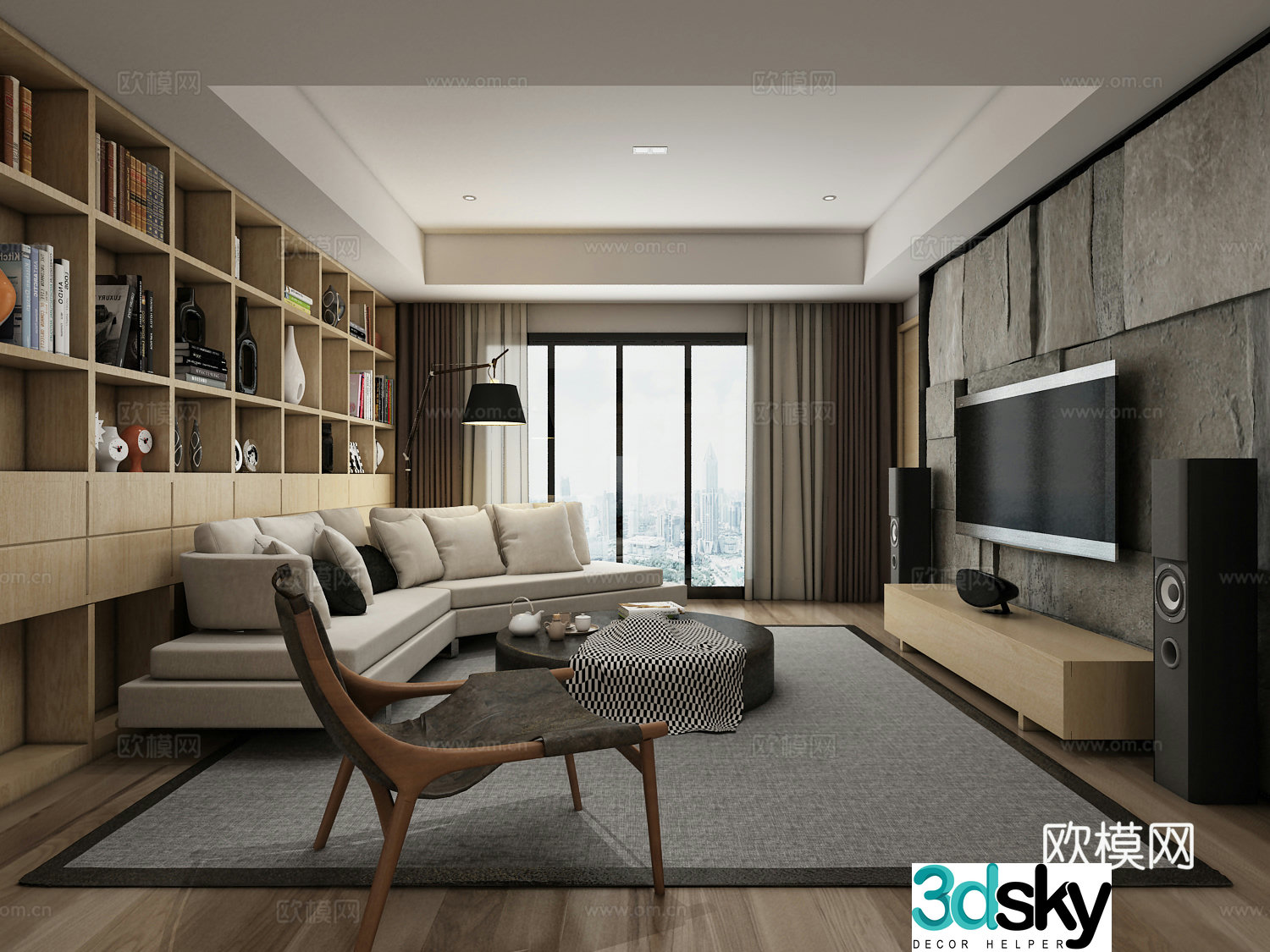 Postmodern simple living room sofa coffee table chandeliers TV cabinet painting side cabinet 3d model